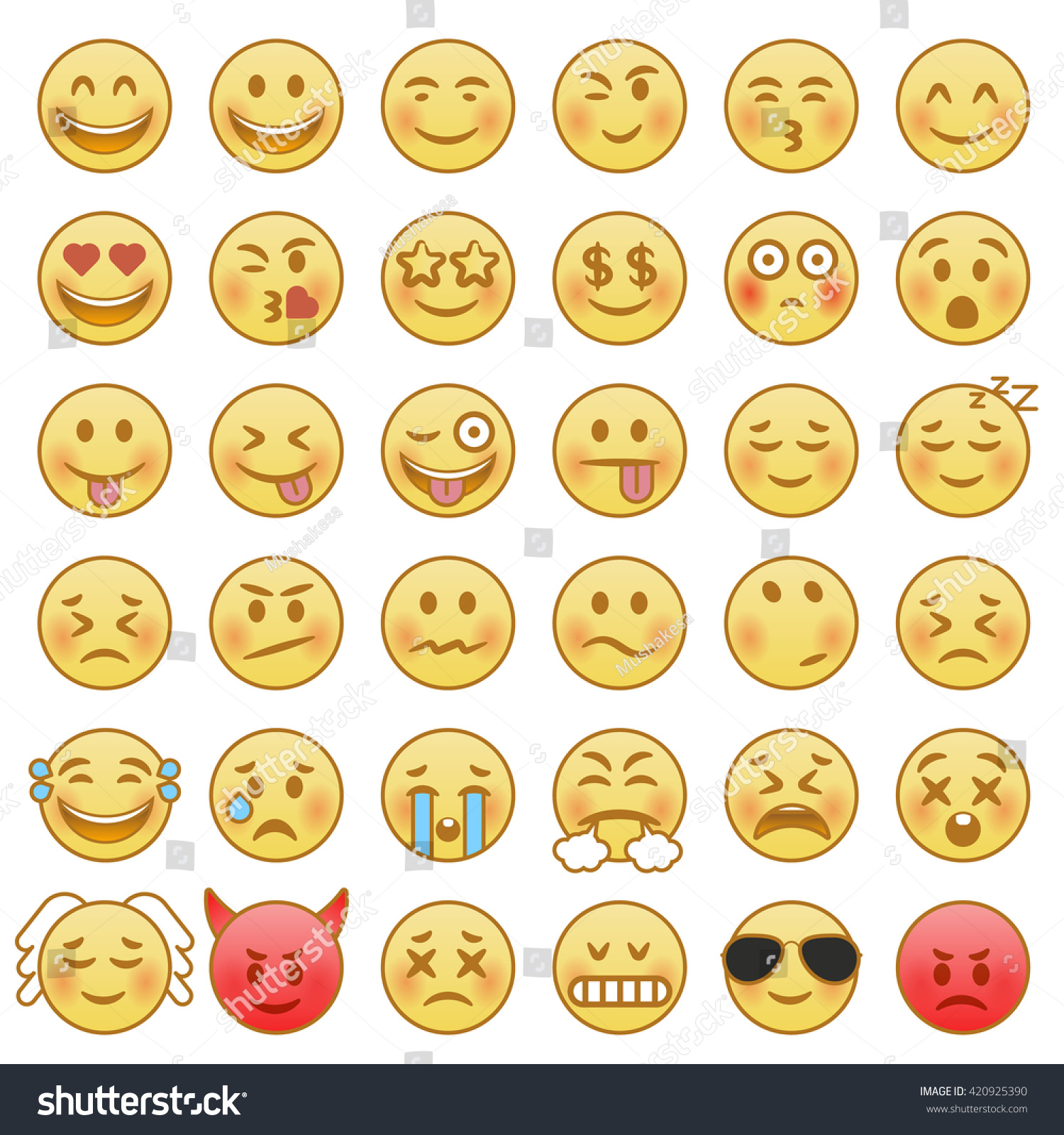 Vector Smile Icon Set. 36 Emoticons. - 420925390 : Shutterstock