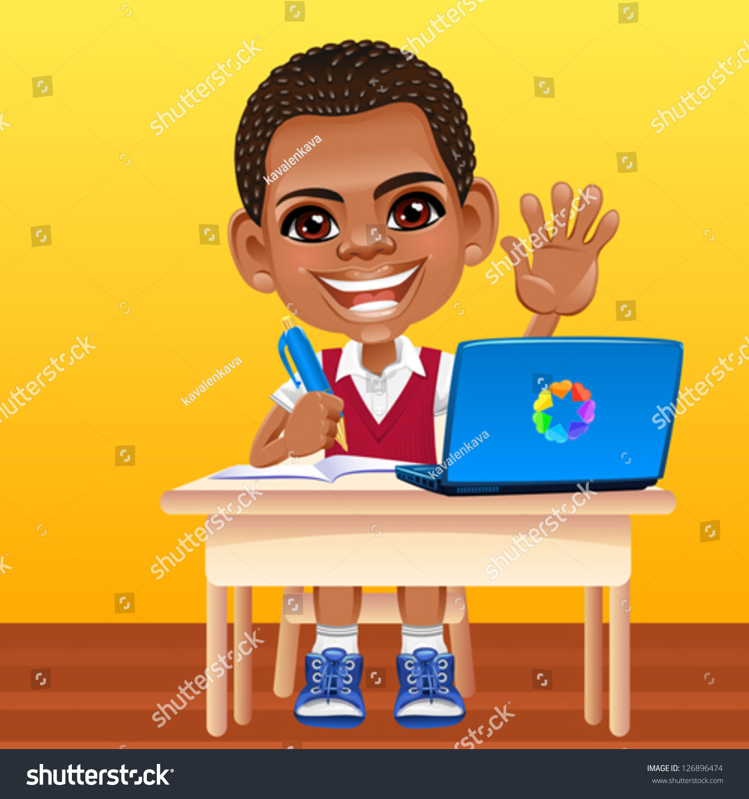 Vector Smiling Happy African Schoolboy School Stock Vector (Royalty ...