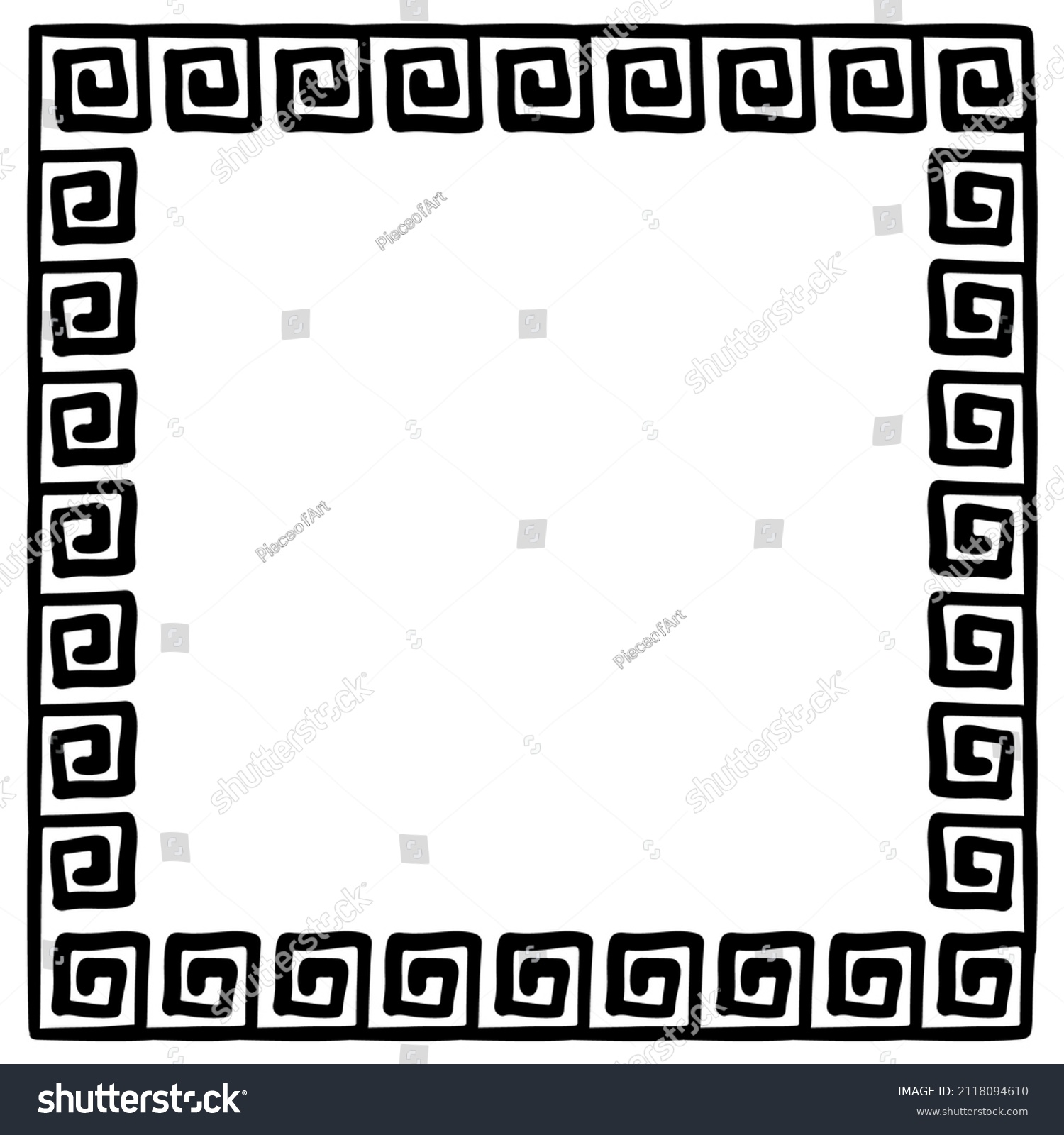 SVG of vector square frame with meander pattern. Greek key decorative border, constructed from continuous lines, shaped into a repeated motif. svg