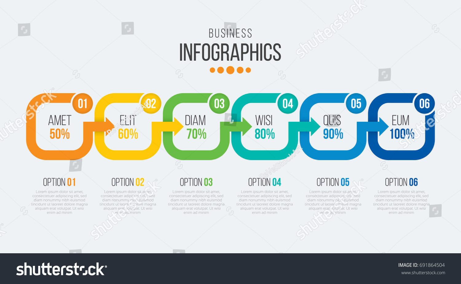 vector 6 steps timeline infographic template のベクター画像素材