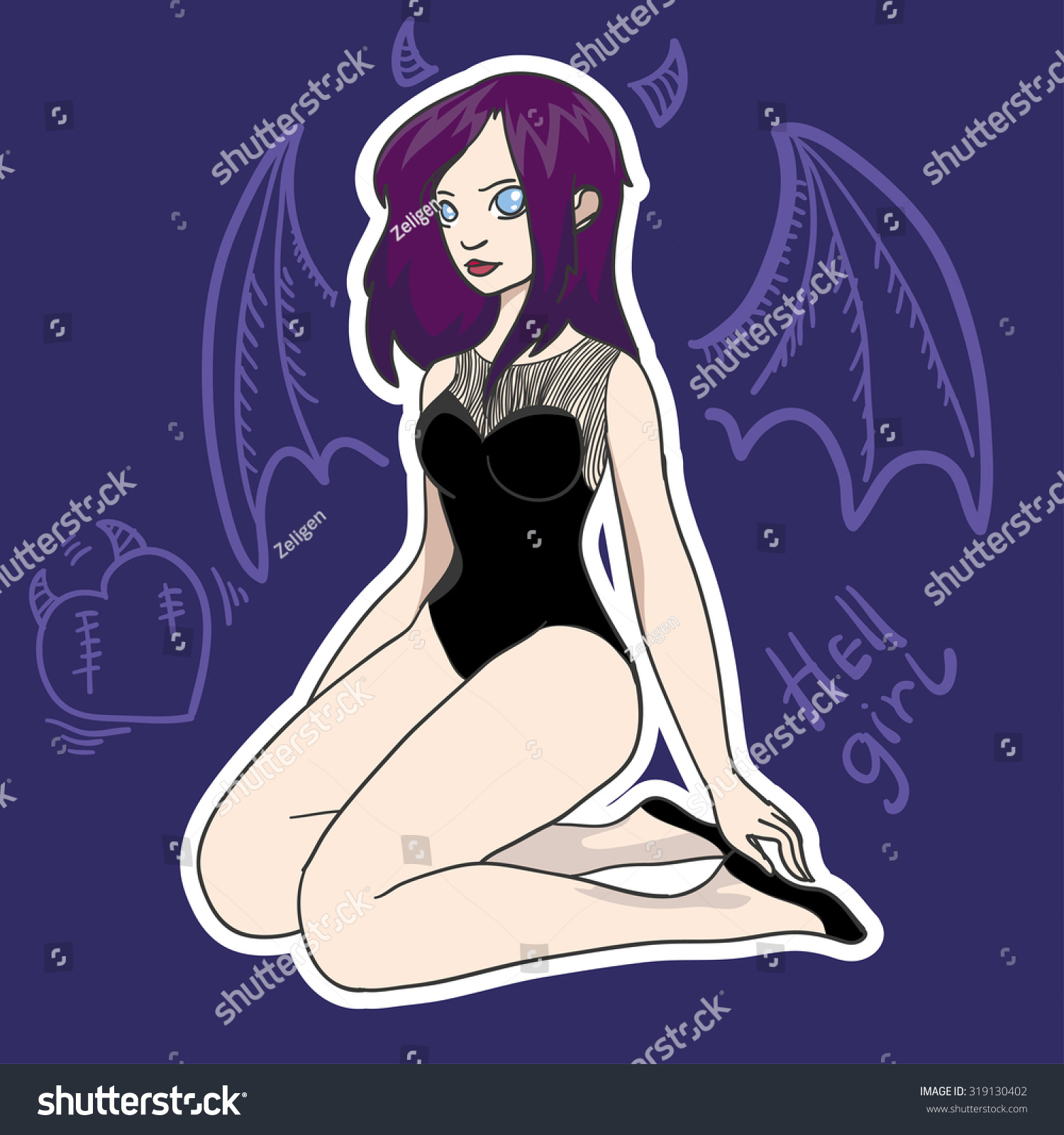Vector Sticker Hell Girl On Abstract Stock Vector Royalty Free
