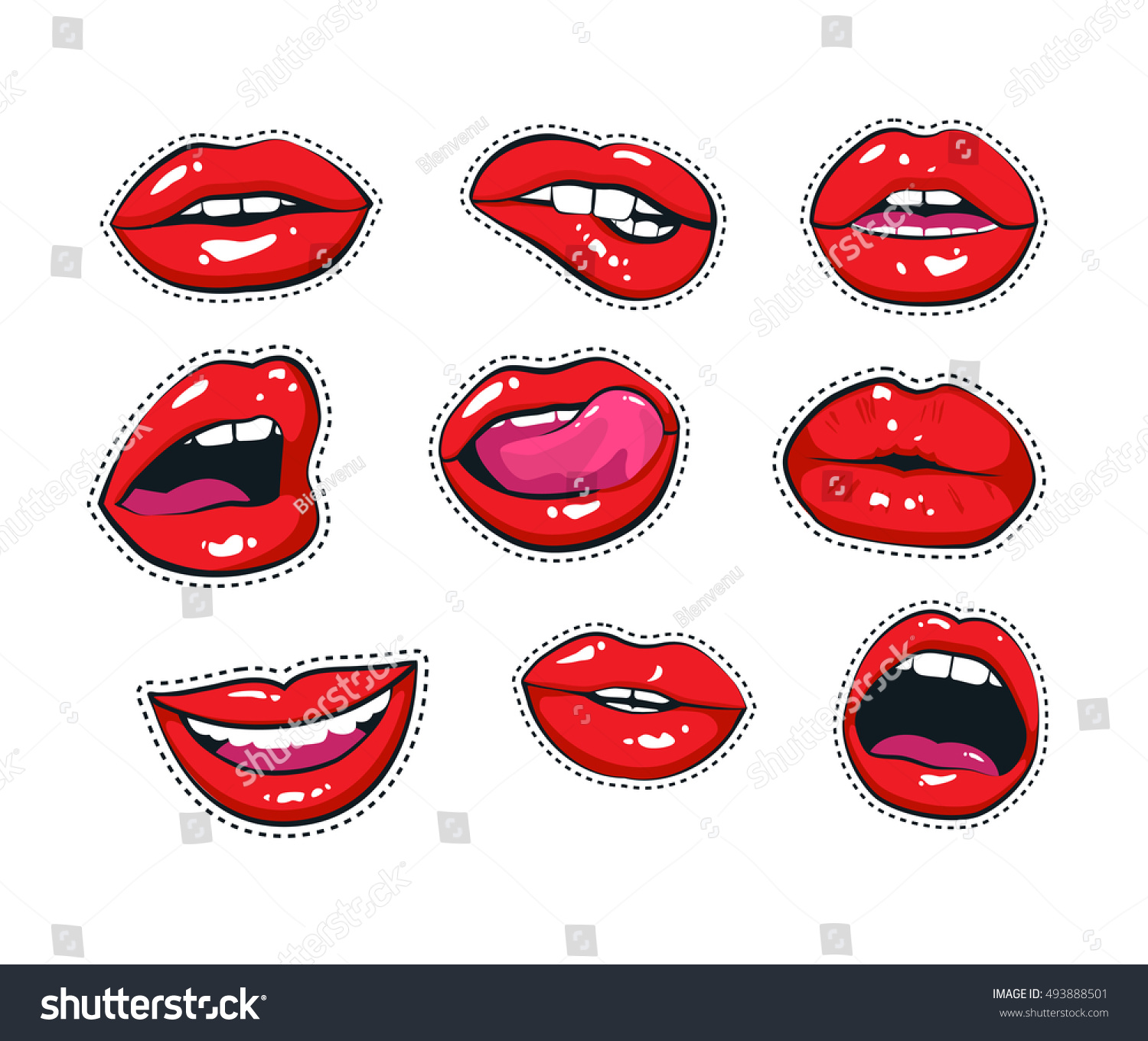 Vector Stickers Kit Female Lips Woman Stock Vector Royalty Free