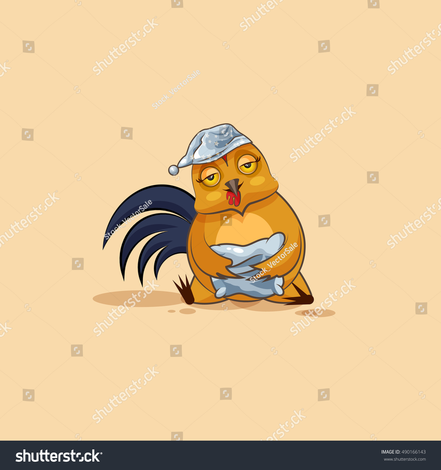SVG of Vector Stock Illustration isolated Emoji character cartoon sleepy Cock in nightcap with pillow sticker emoticon for site, info graphics, video, animation, websites, mails, newsletters, reports, comics svg
