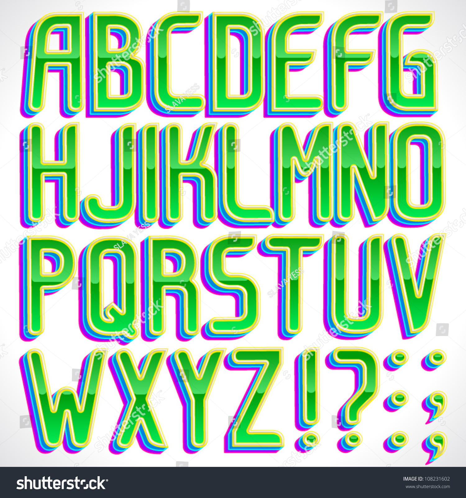 Vector Stylish Green 3d Font, Part 1, Full Abc A-Z - 108231602 ...