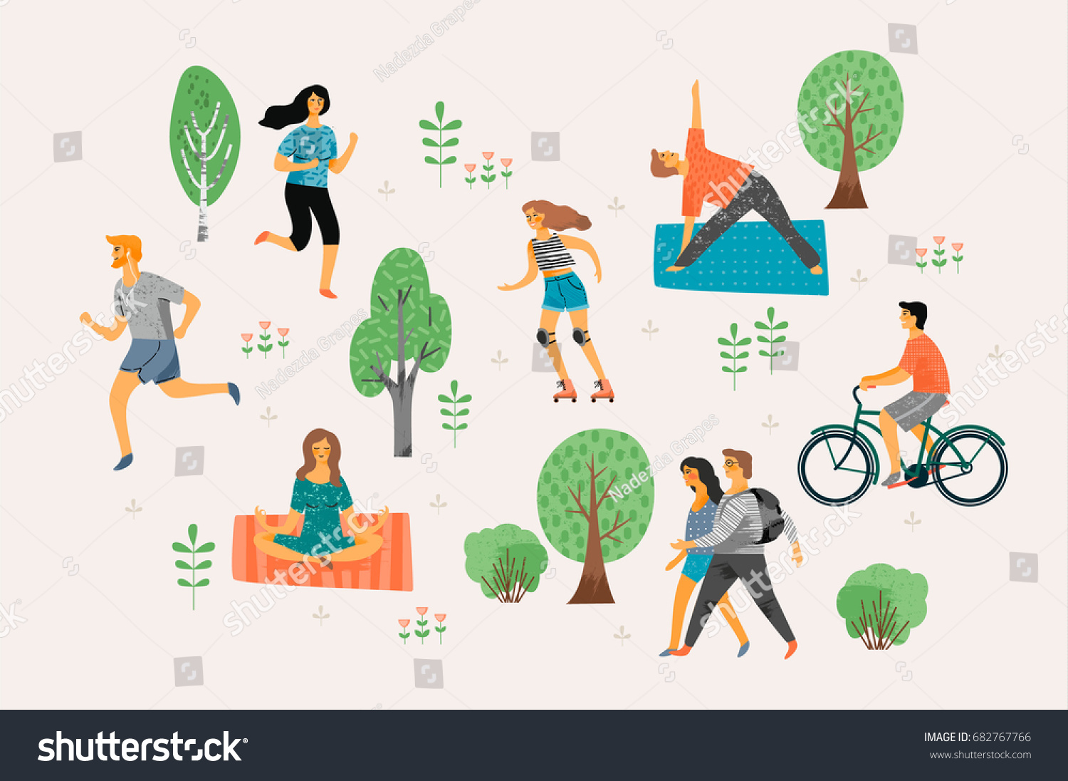 Vector Stylized Illustration Active Young People Stock Vector (Royalty ...