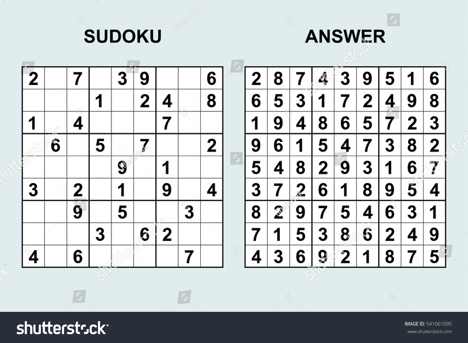 Vector Sudoku Answer Puzzle Game Numbers Stock Vector 541061095