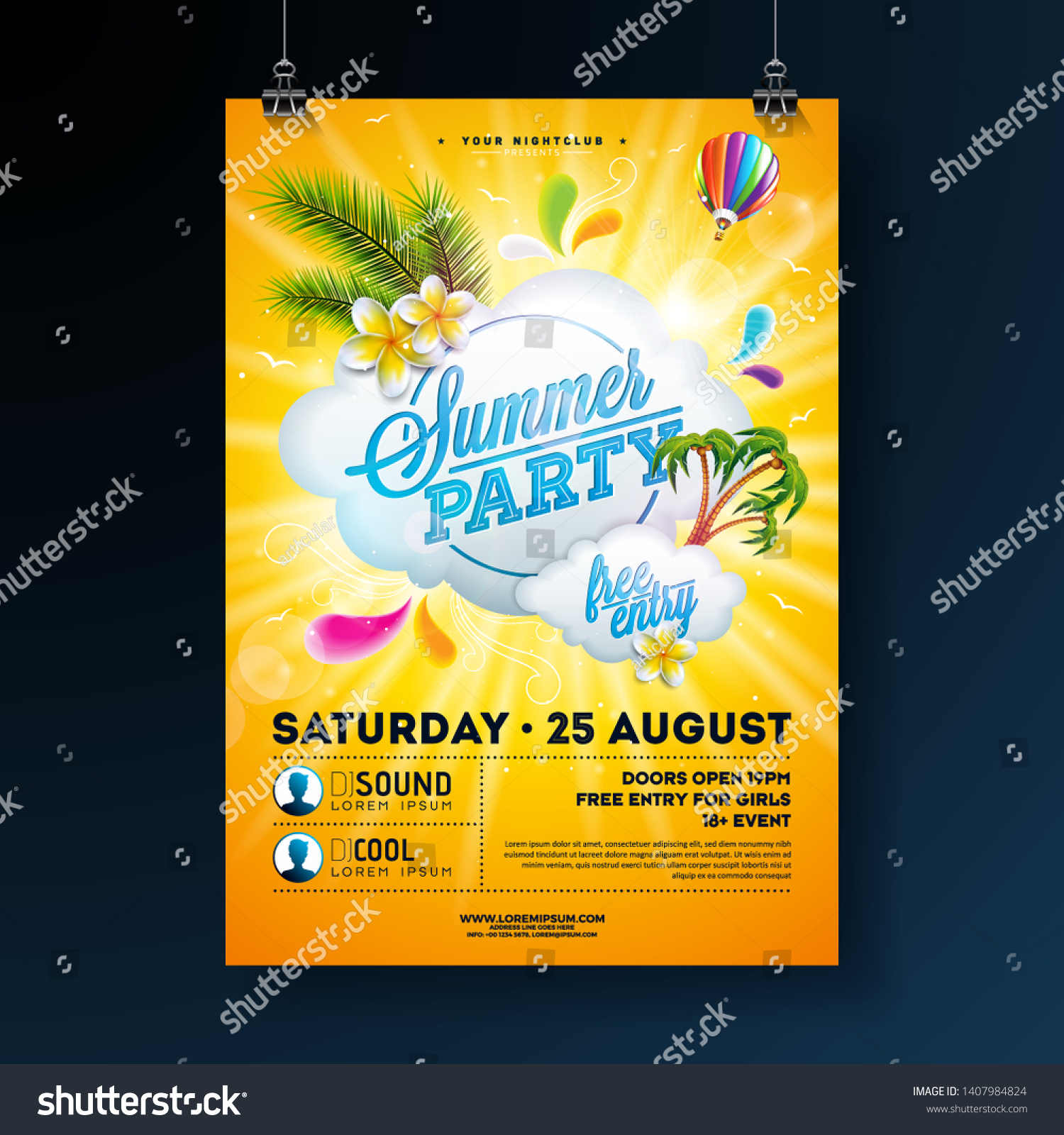 Vector Summer Party Flyer Design Flower Stock Vector Royalty Free