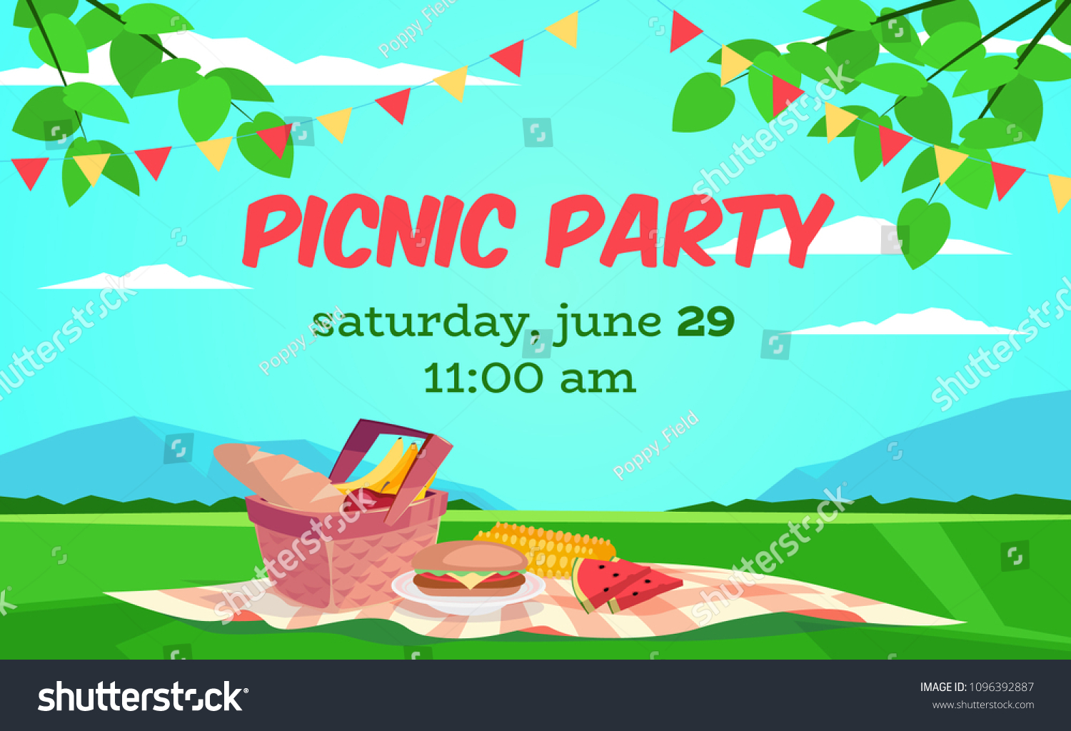 Vector Summer Picnic Illustration Cartoon Style Stock Vector (Royalty ...