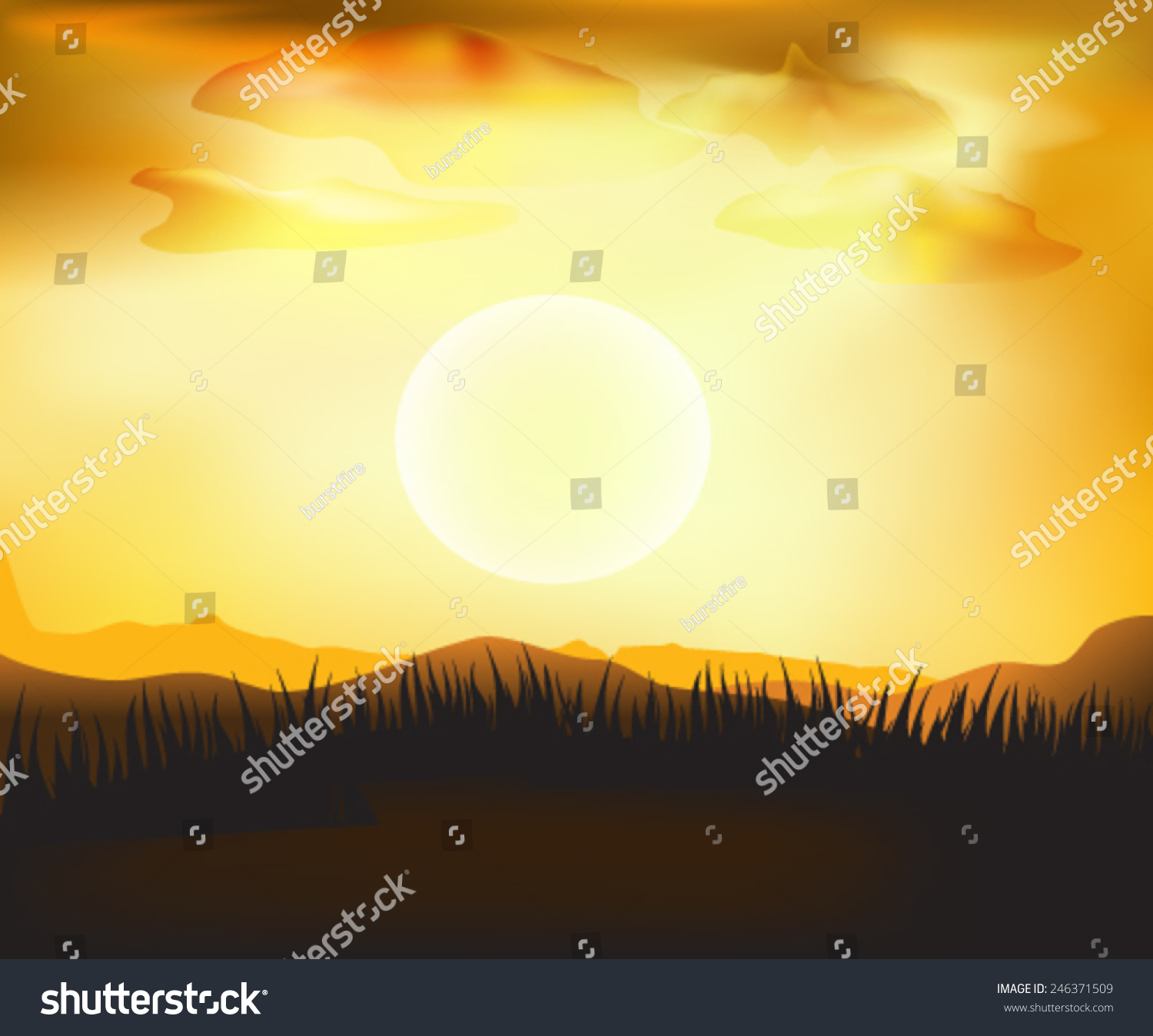 Vector Sunset Landscape Background Stock Vector (Royalty Free ...