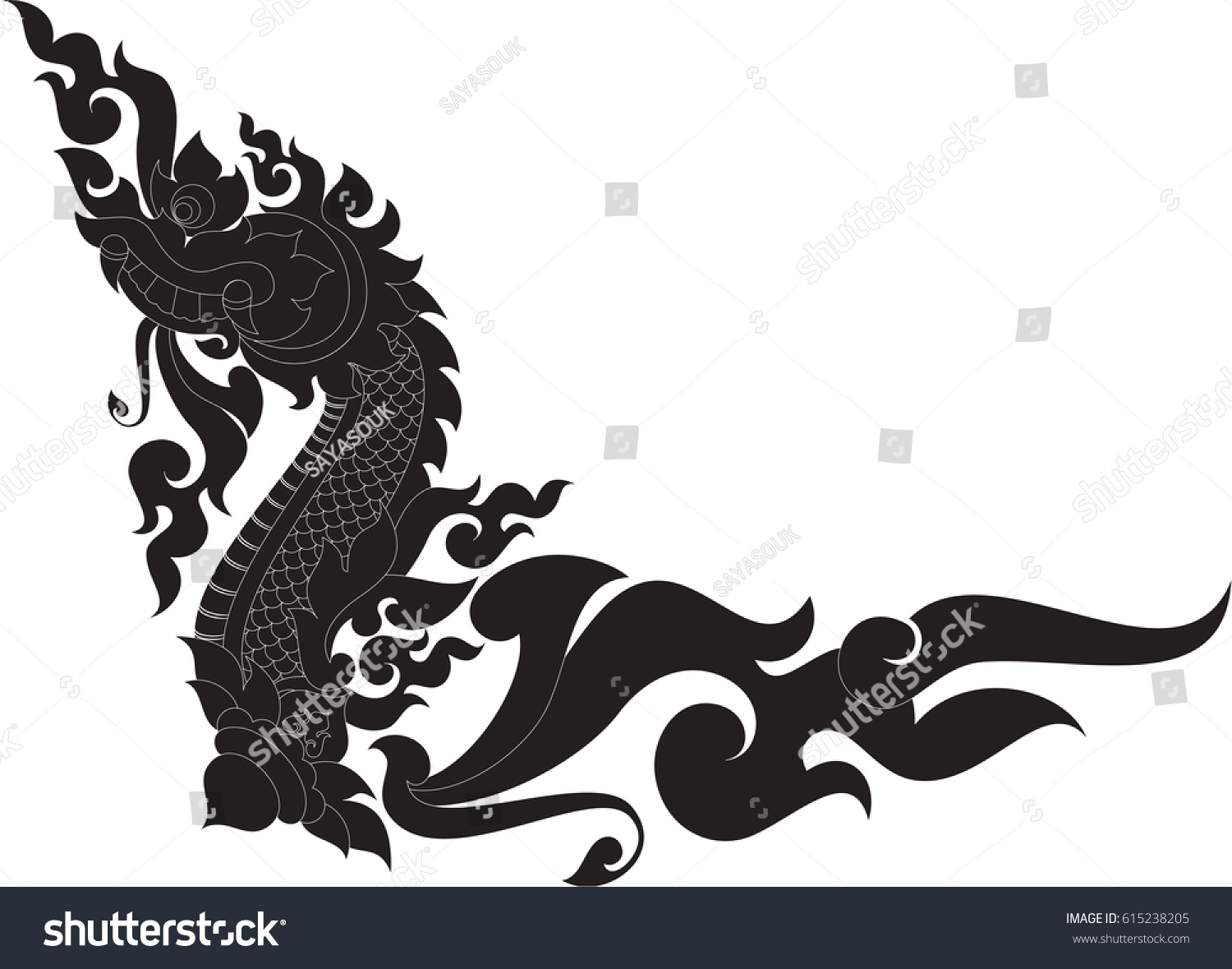 Vector Swirl Floral Naga Head Wing Stock Vector (Royalty Free