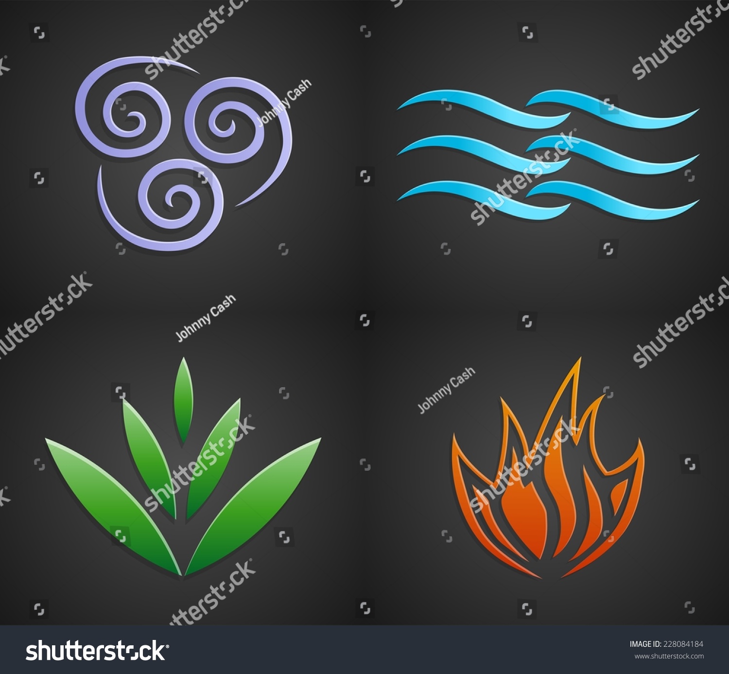 Vector Symbols Of Four Elements Of Nature: Air, Water, Land, Fire ...