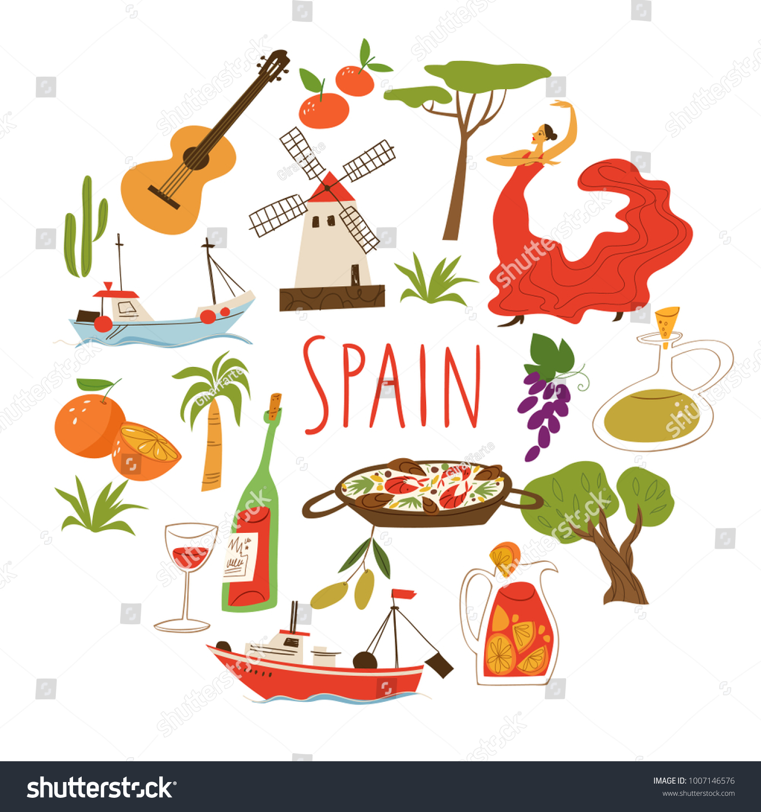 Vector Symbols Spain Culture Food People Stock Vector (Royalty Free ...