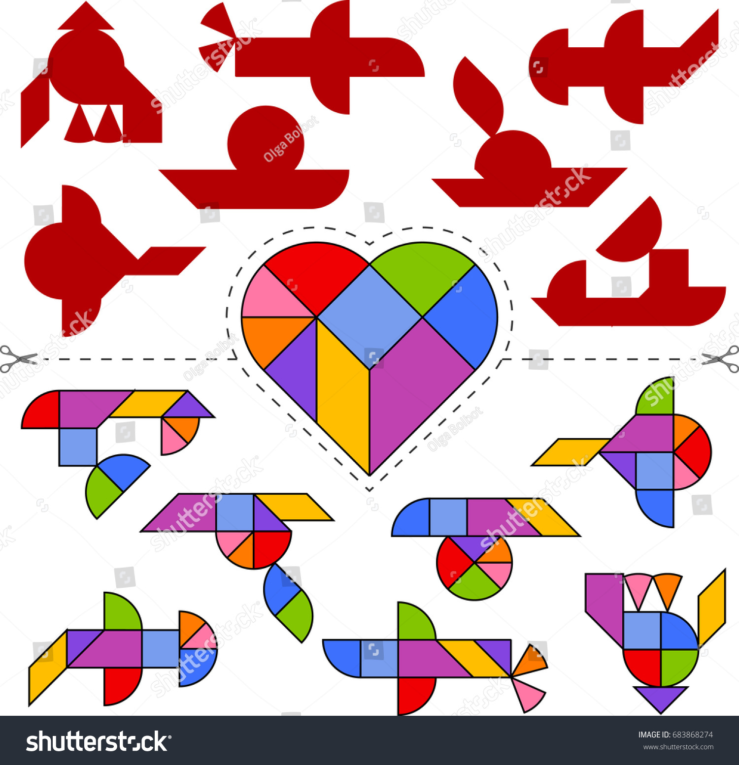 tangram herz vorlage  legespiele logoplay holzspiele