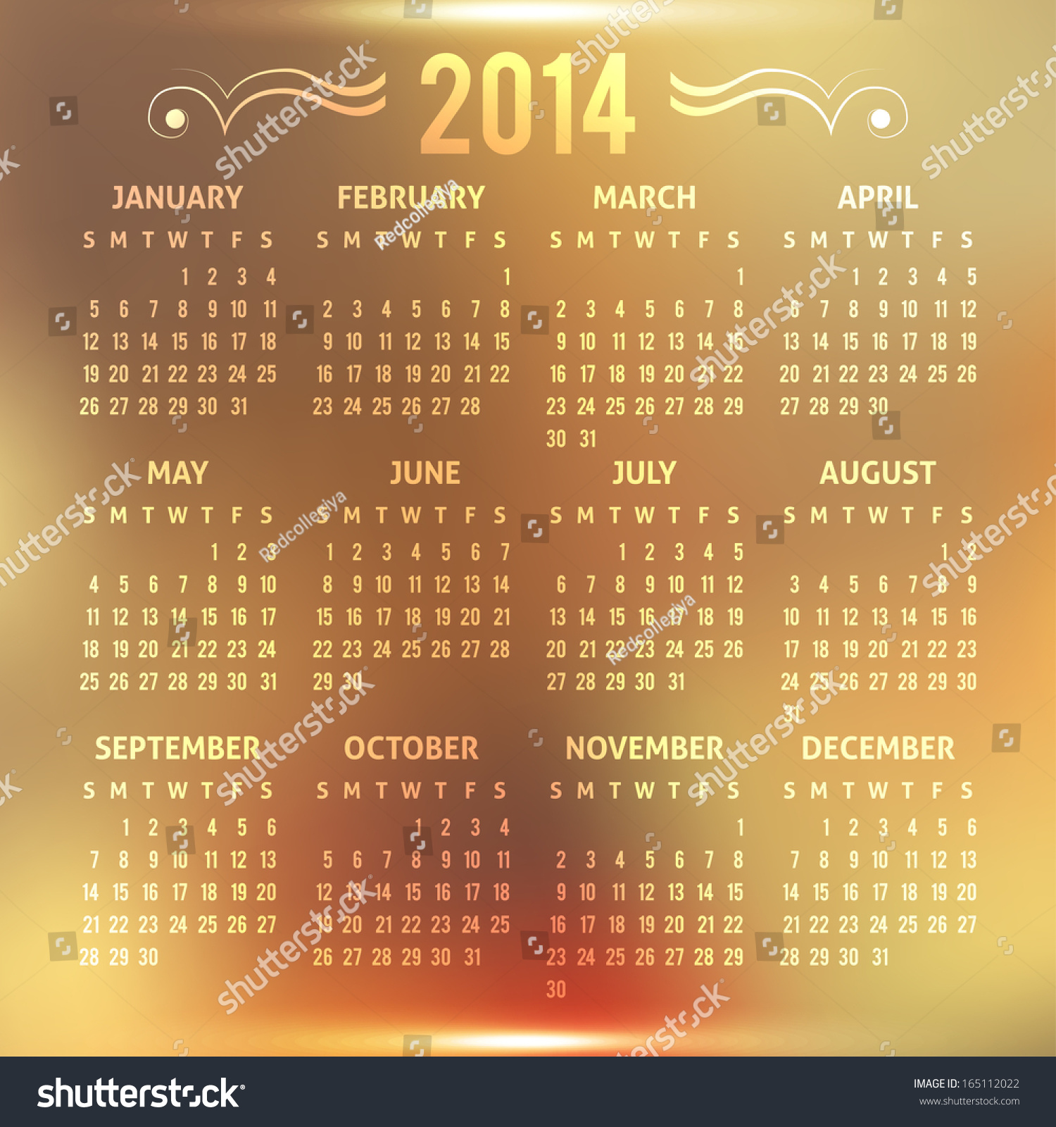 Vector Template Of Calendar 2014 - 165112022 : Shutterstock