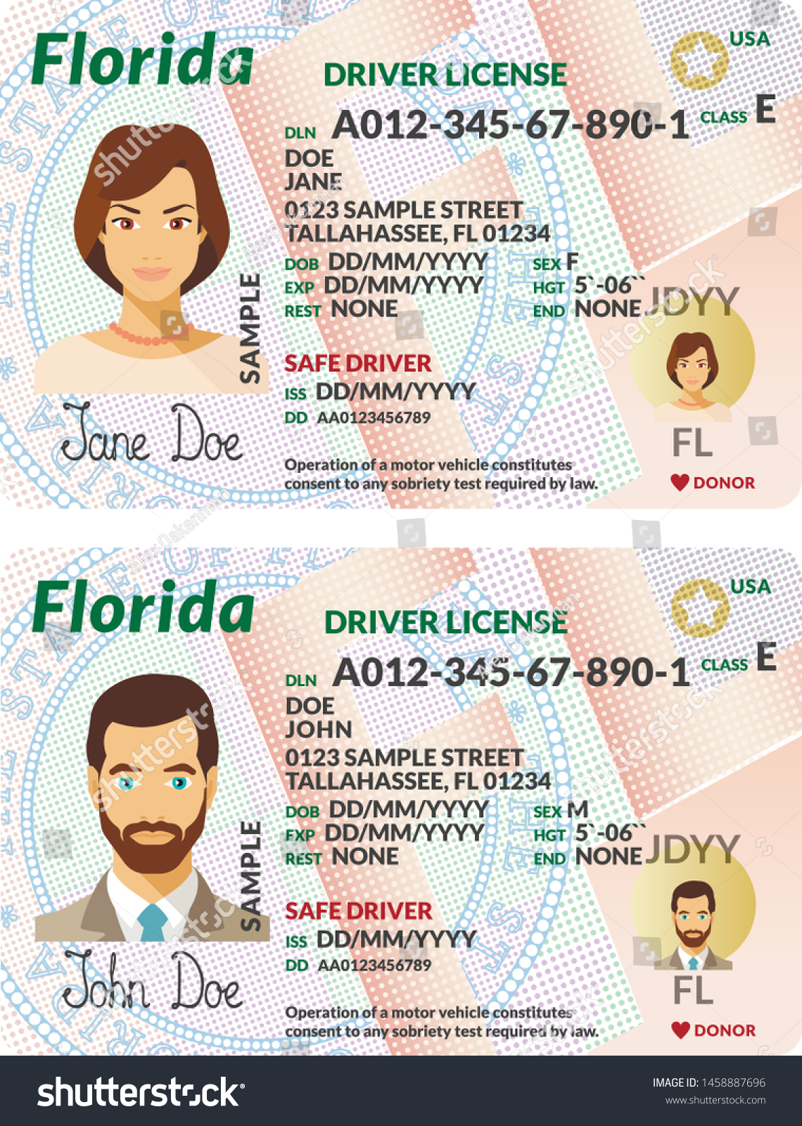 Vector Template Sample Driver License Plastic Stock Vector Pertaining To Florida Id Card Template