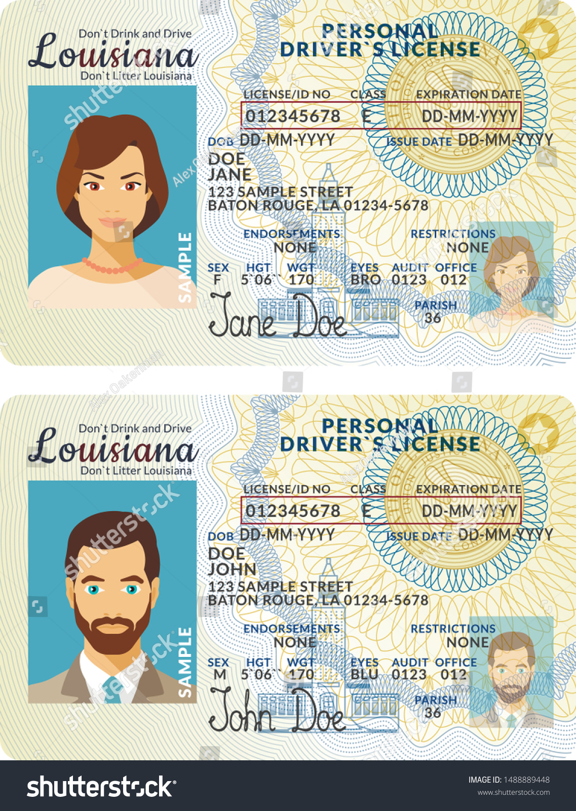 Vector Template Sample Driver License Plastic Stock Vector Royalty Free 1488889448