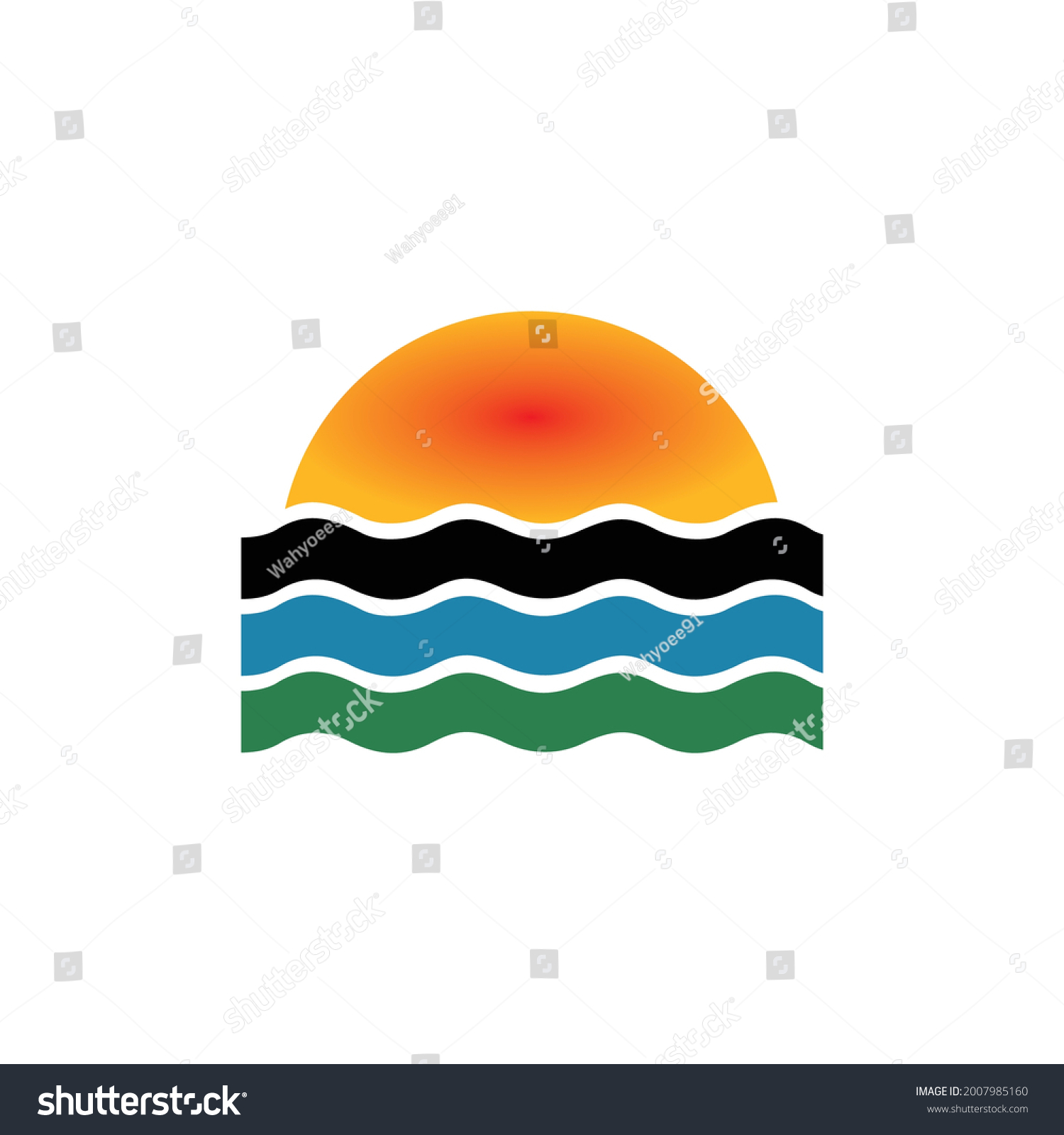 abstract sunset over wavy water clip art preview