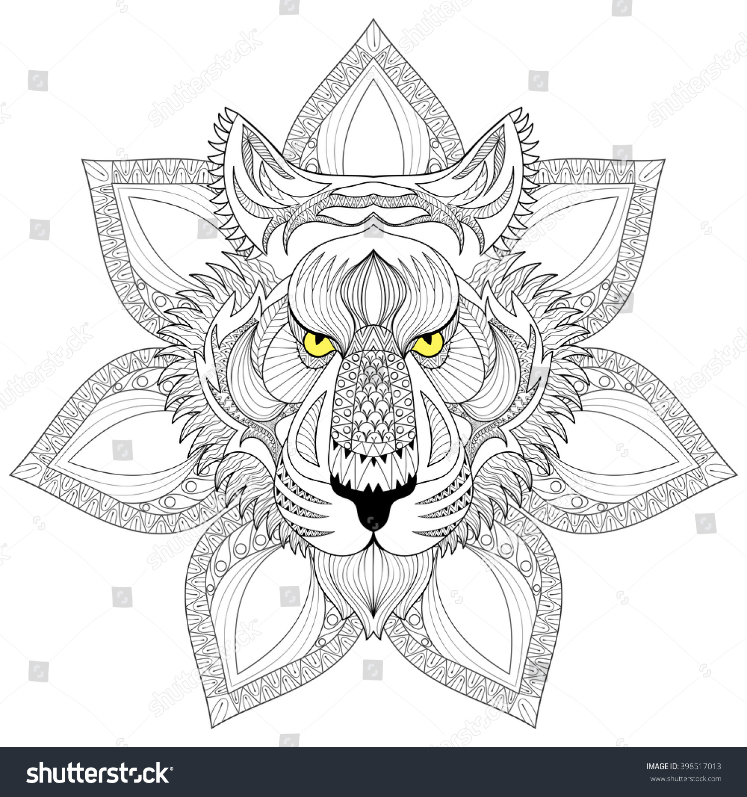 Vector Tigers Face Isolated On Henna Stock Vector (Royalty Free) 398517013