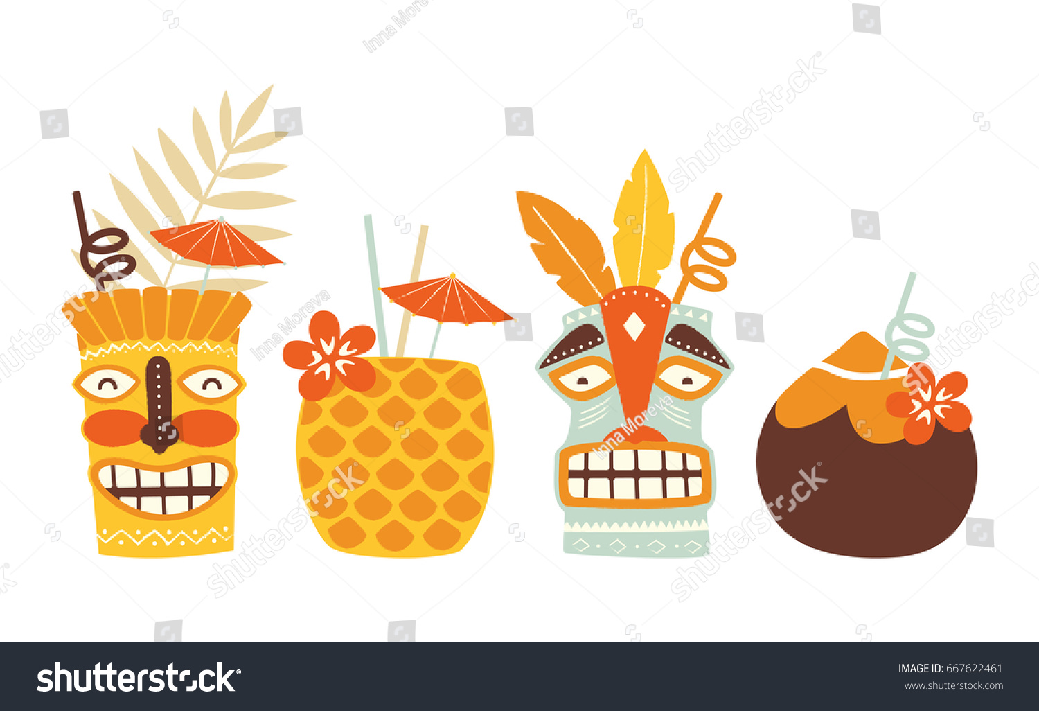 Vector Tiki Cocktails Illustration Set Isolated Stock Vector Royalty Free 667622461 Shutterstock 2416