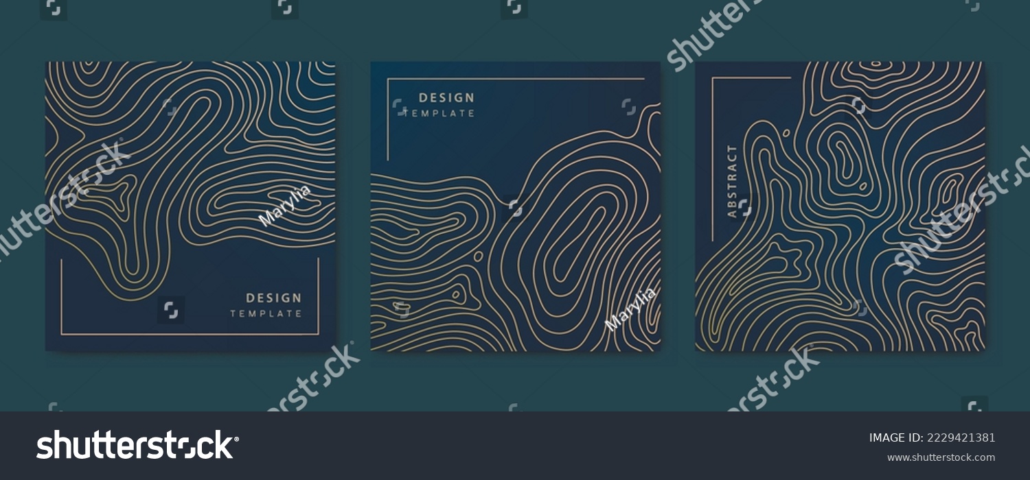 SVG of Vector topographic map set cards. Contour line geographic map patterns. Golden and black. Labels, frames, social net stories, packaging svg