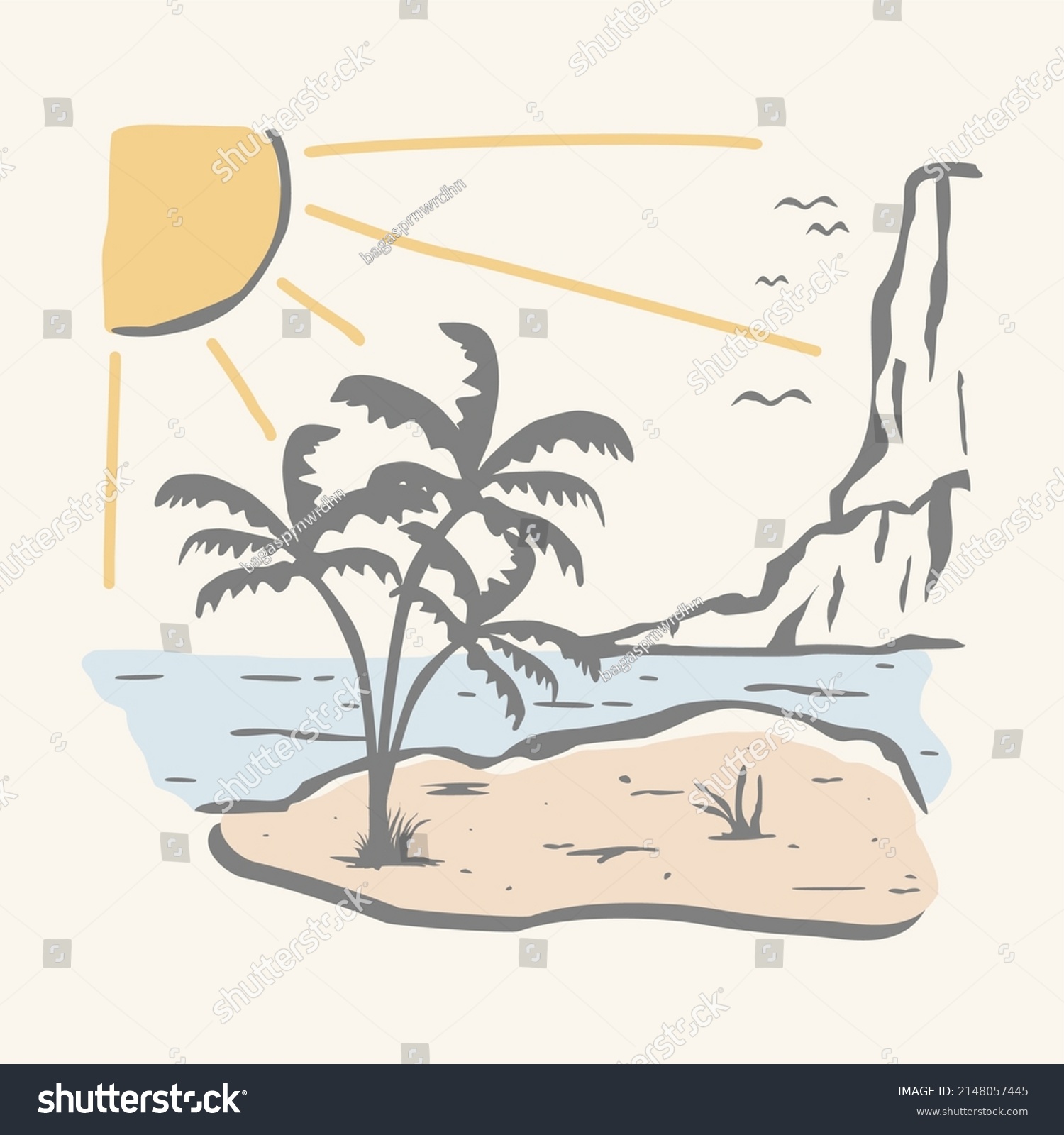 Vector Tracing Illustration Tropical Summer Beach Stock Vector (Royalty ...