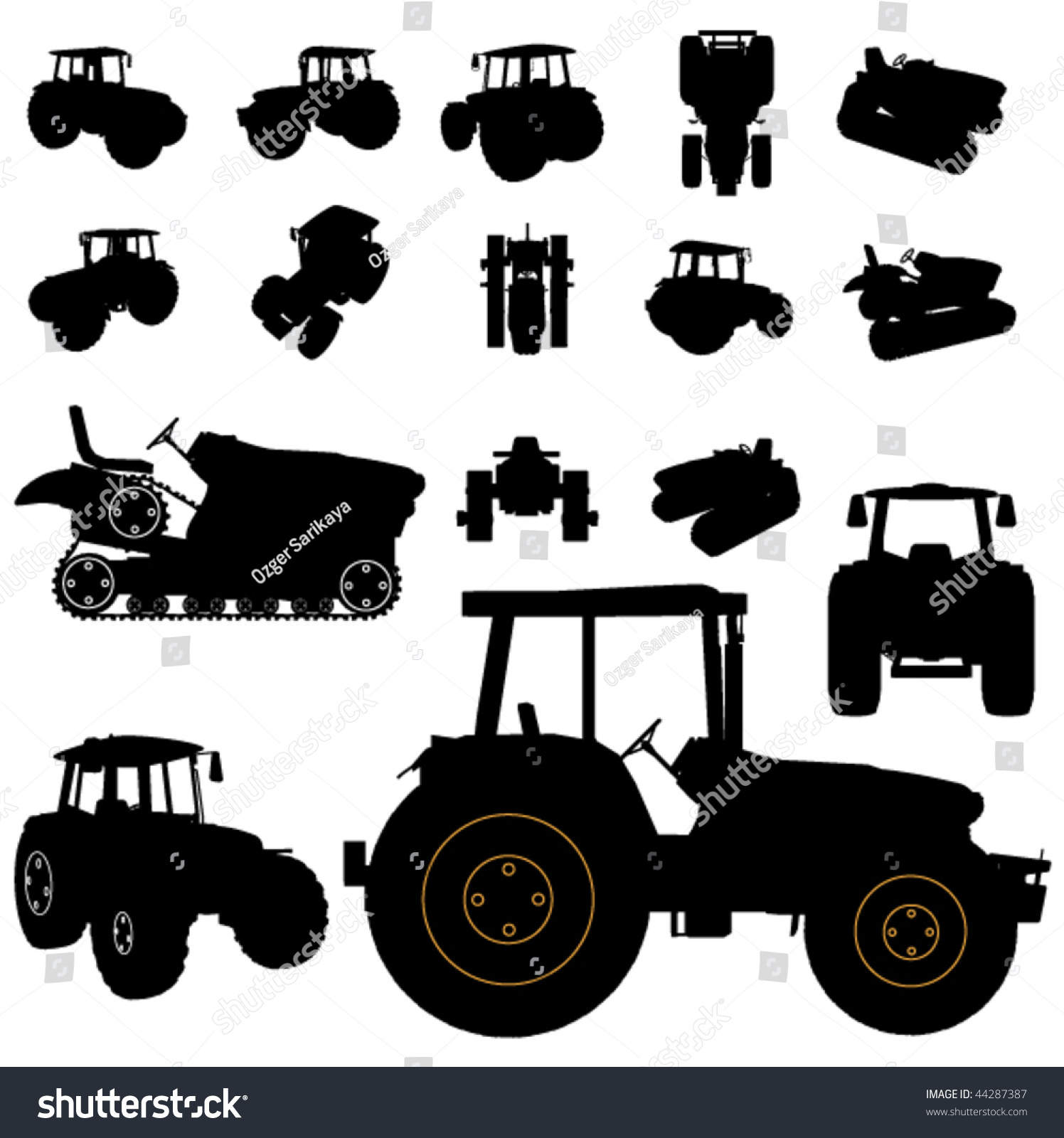 Vector Tractor Silhouette Set Stock Vector 44287387 - Shutterstock