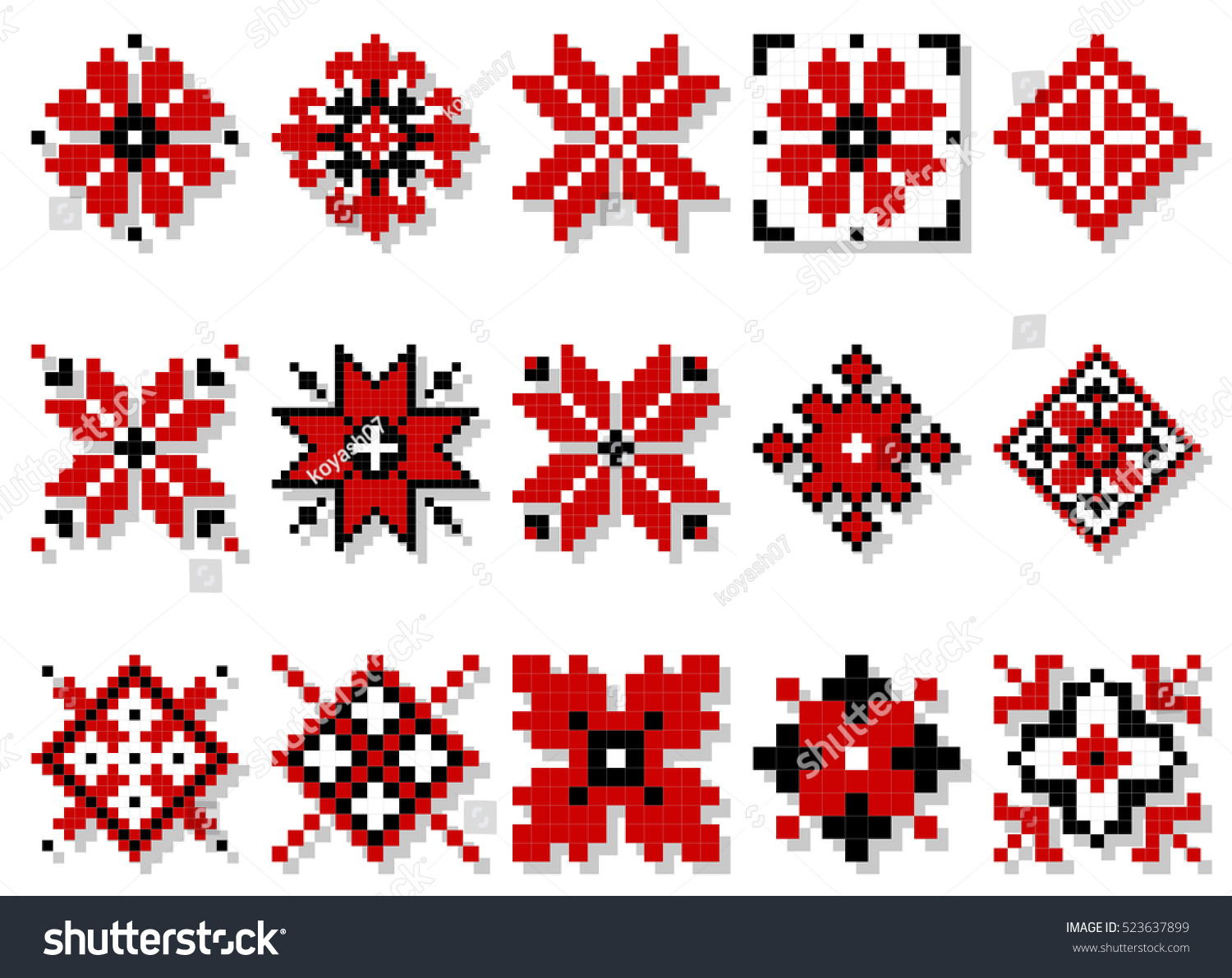 Vector Traditional Elements of Ukrainian Ornament Decorative Set