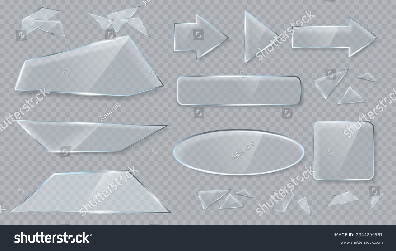 SVG of Vector transparent glass design elements for game and web. Arrows and objects.  Broken glass with sharp pieces svg