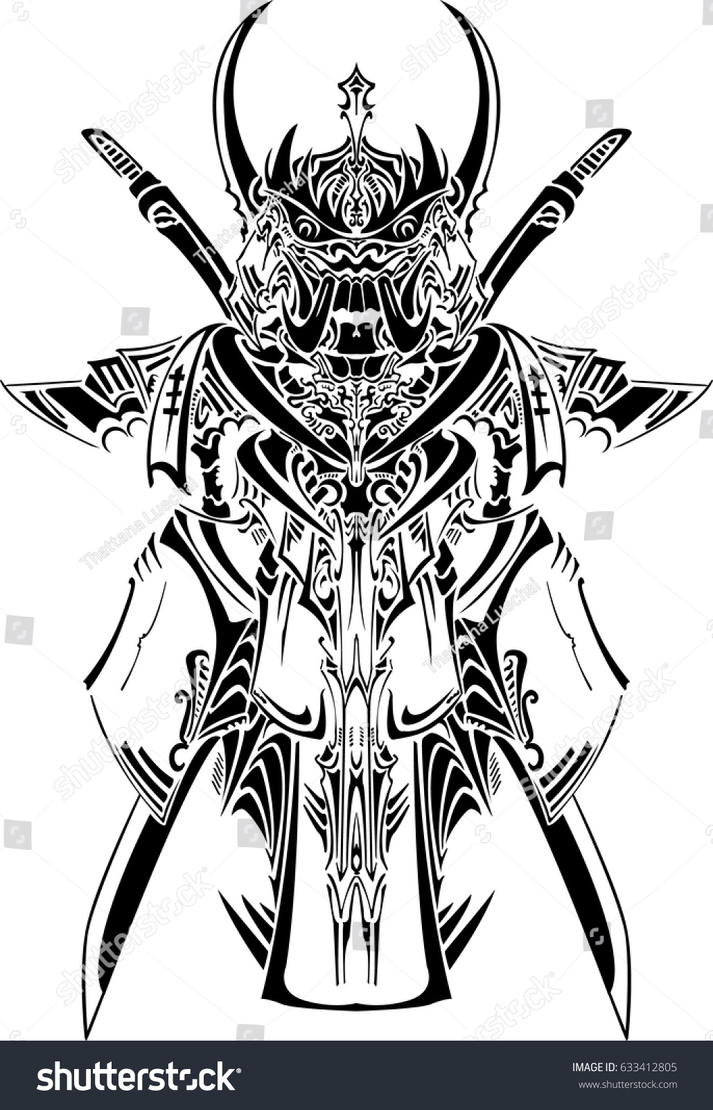 Vector Tribal Samurai Mask Tattoo Stock Vector Royalty Free 633412805