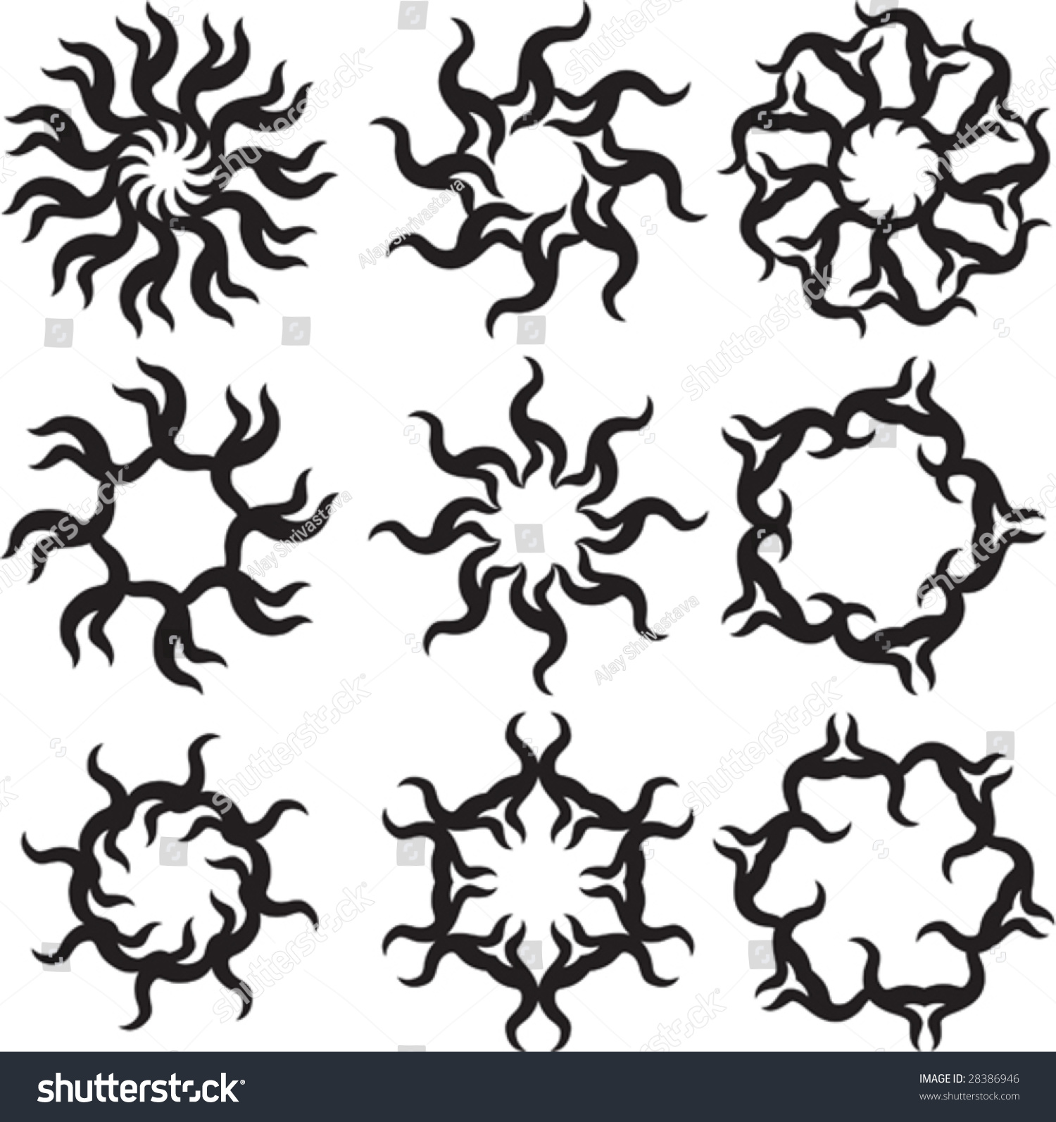 Vector Tribal Tattoo Set Sun, Flame Designs - 28386946 : Shutterstock