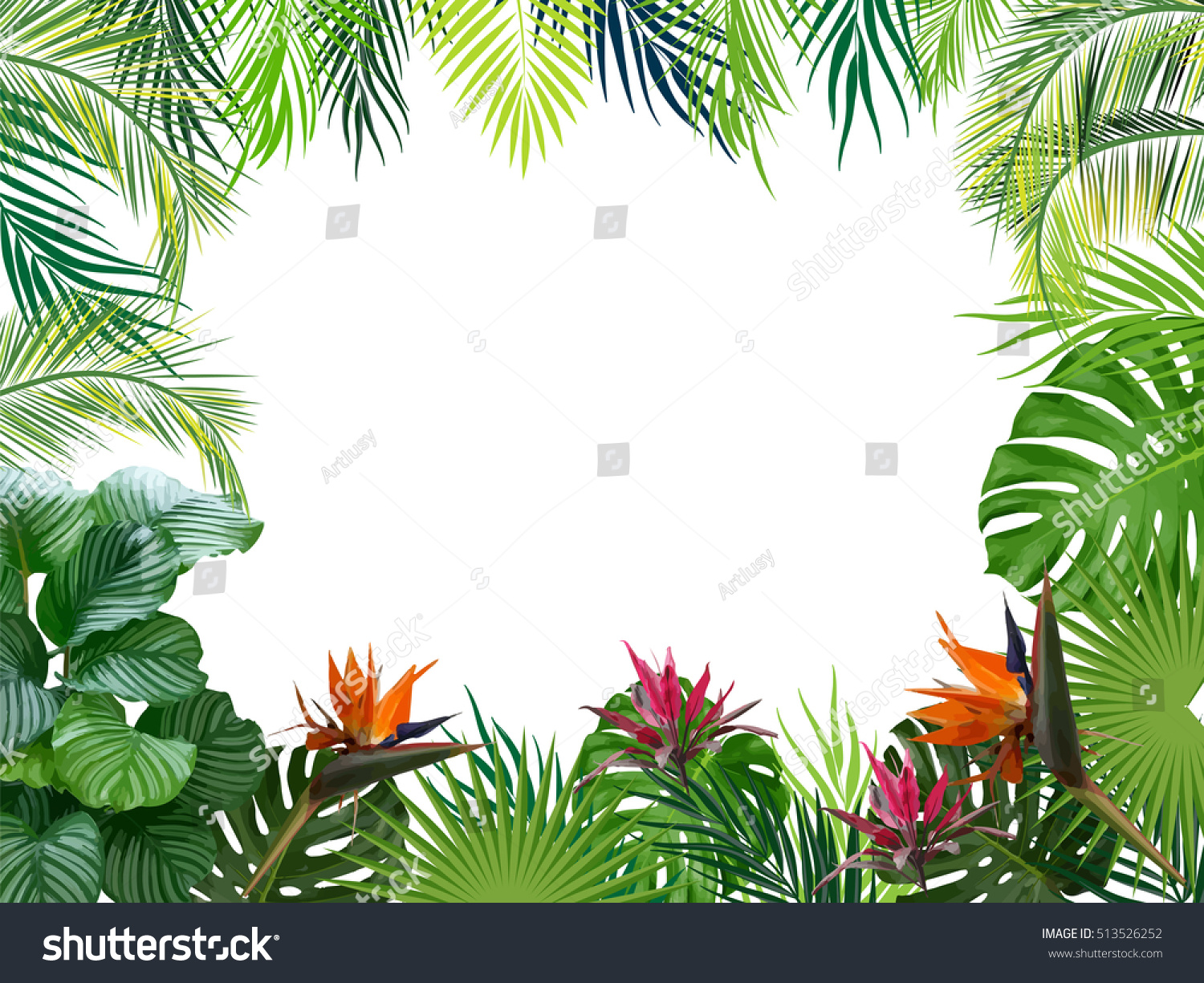 ヤシの木と葉のある熱帯のジャングルの背景のベクター画像 の