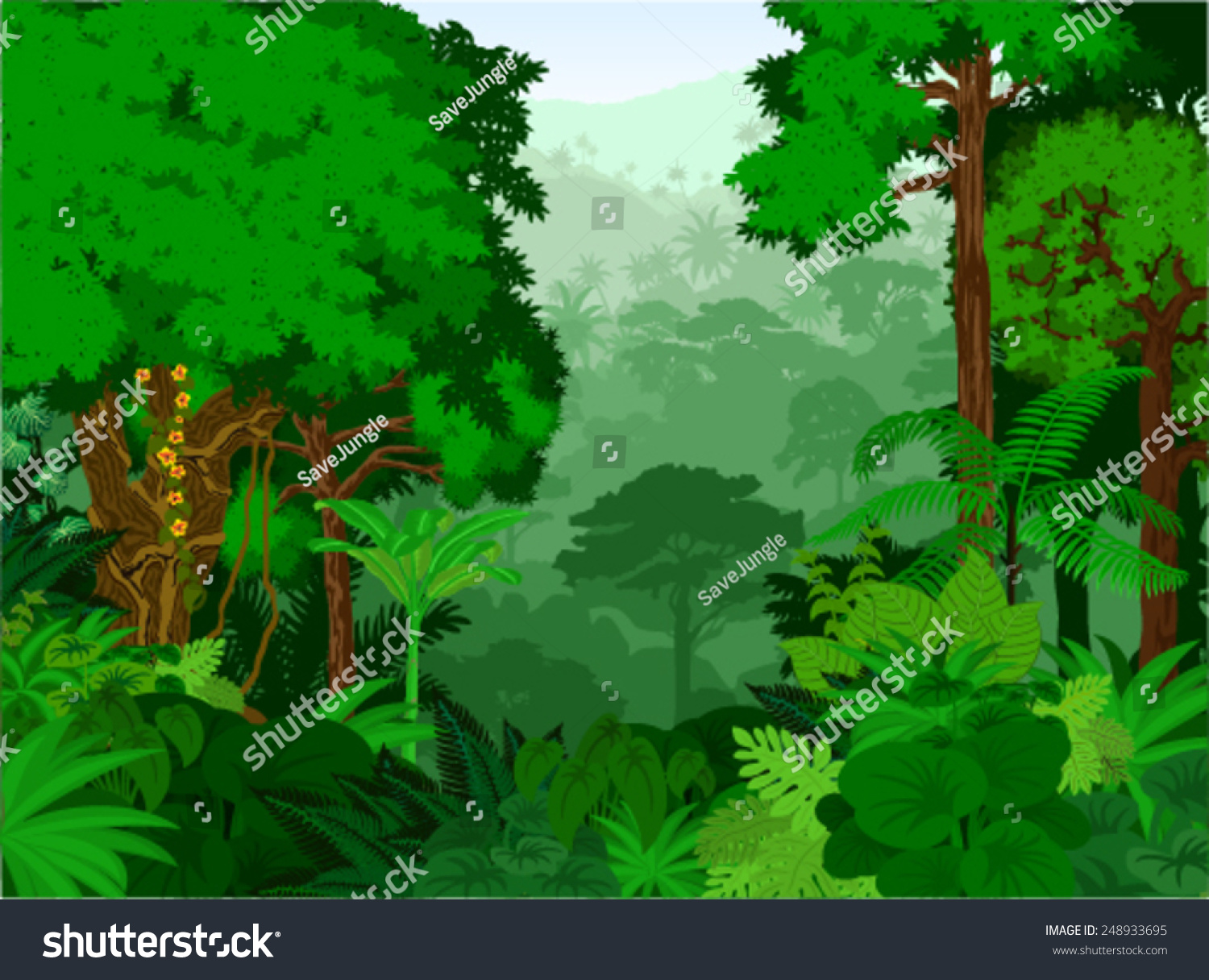 Vector Tropical Rainforest Jungle Landscape Background 4446
