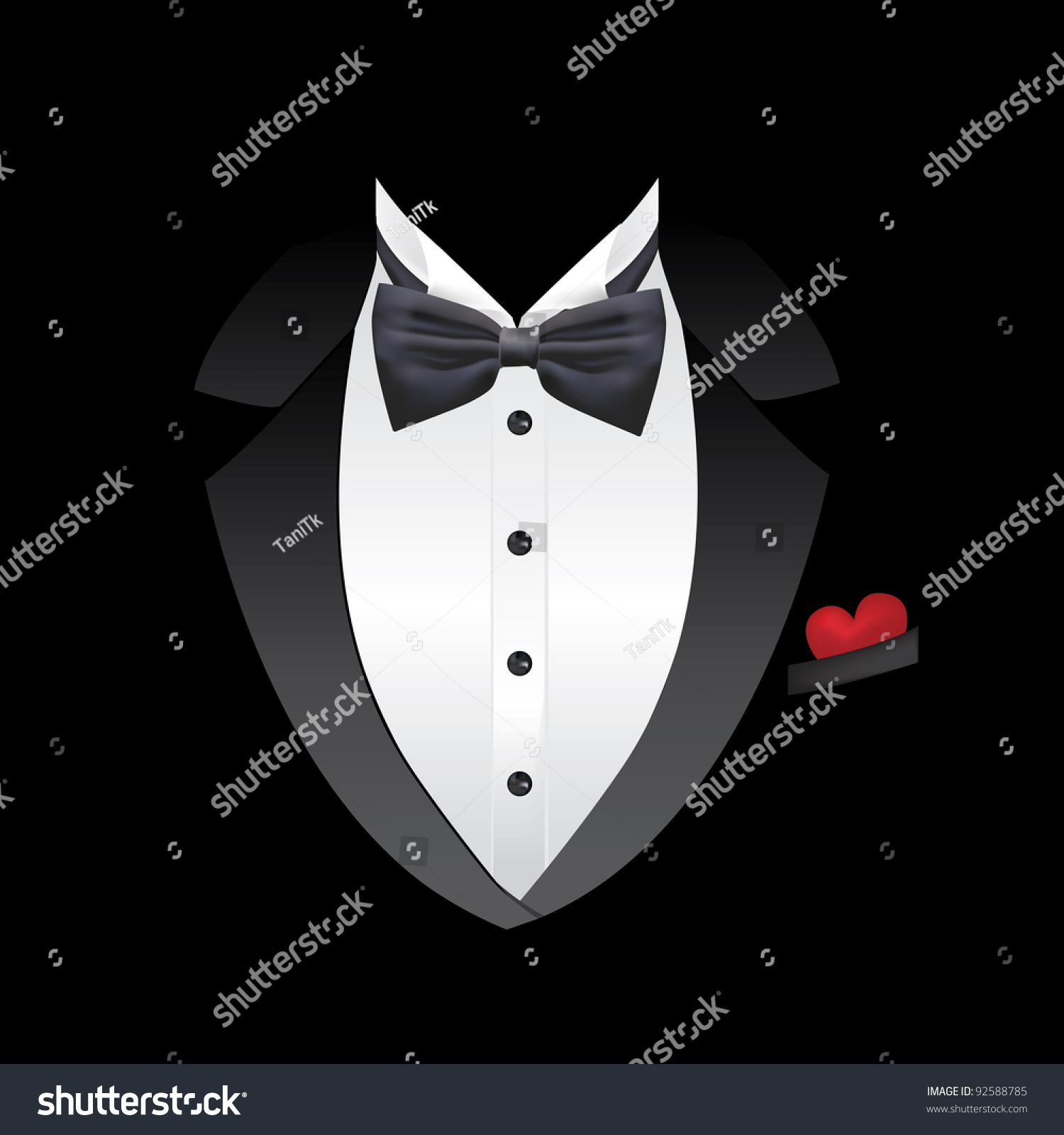 Vector Tuxedo With Bow Tie. Heart In The Pocket. - 92588785 : Shutterstock