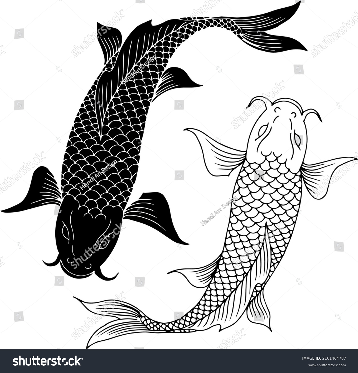 Vector Two Koi Fish Silhouette Outline Stock Vector (Royalty Free ...