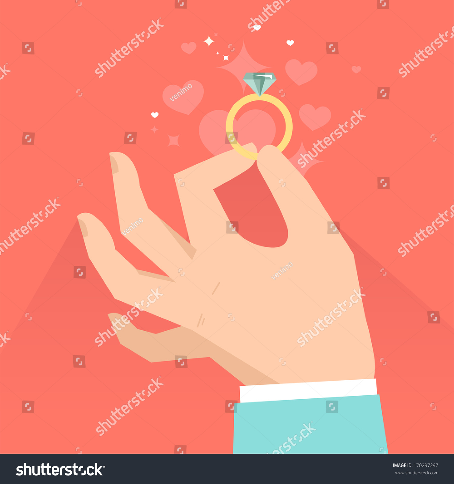 SVG of Vector valentine day greeting card in flat style - male hands holding engagement ring  in flat style svg