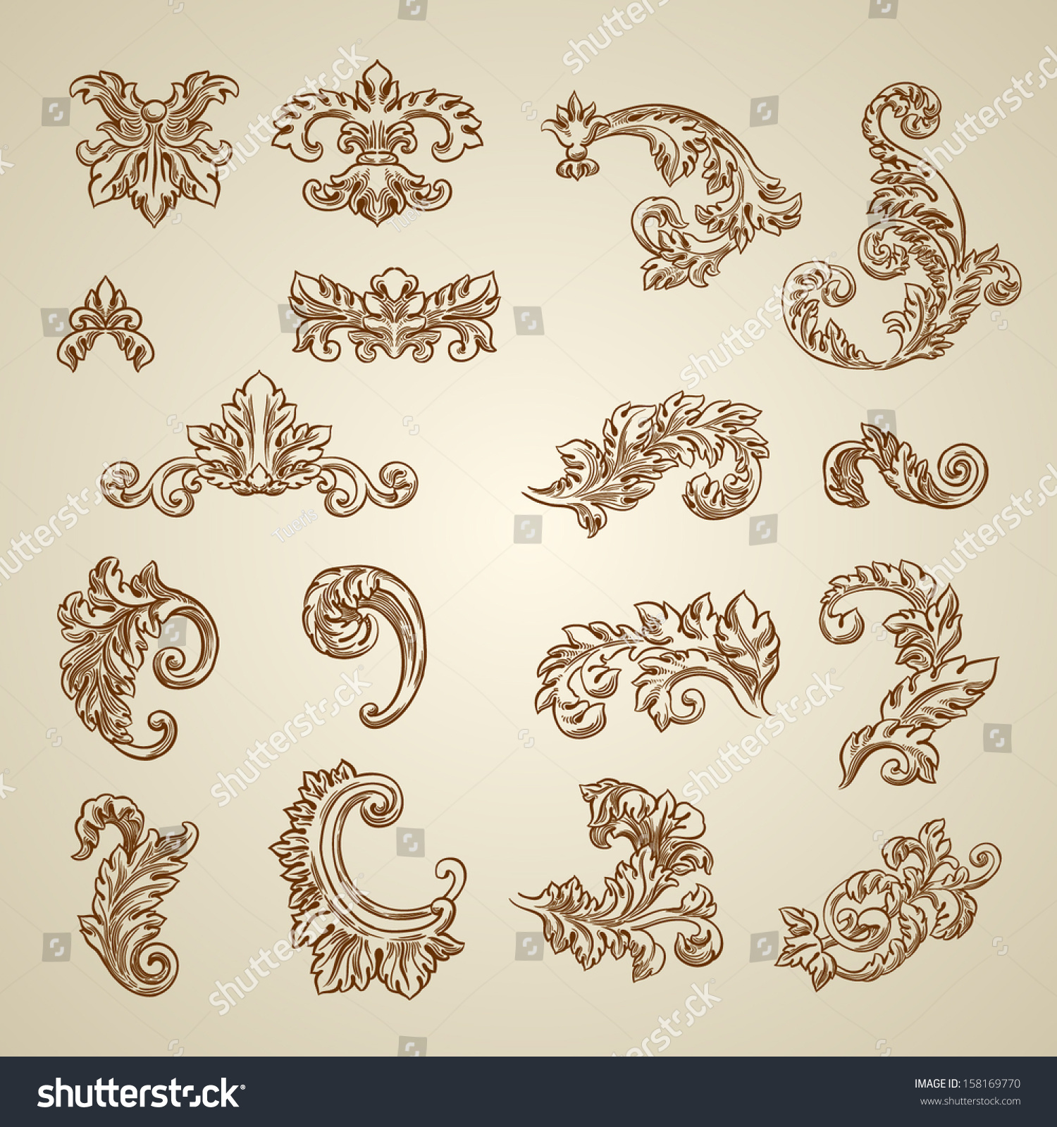 Vector Vintage Baroque Engraving Floral Scroll Filigree Design ...