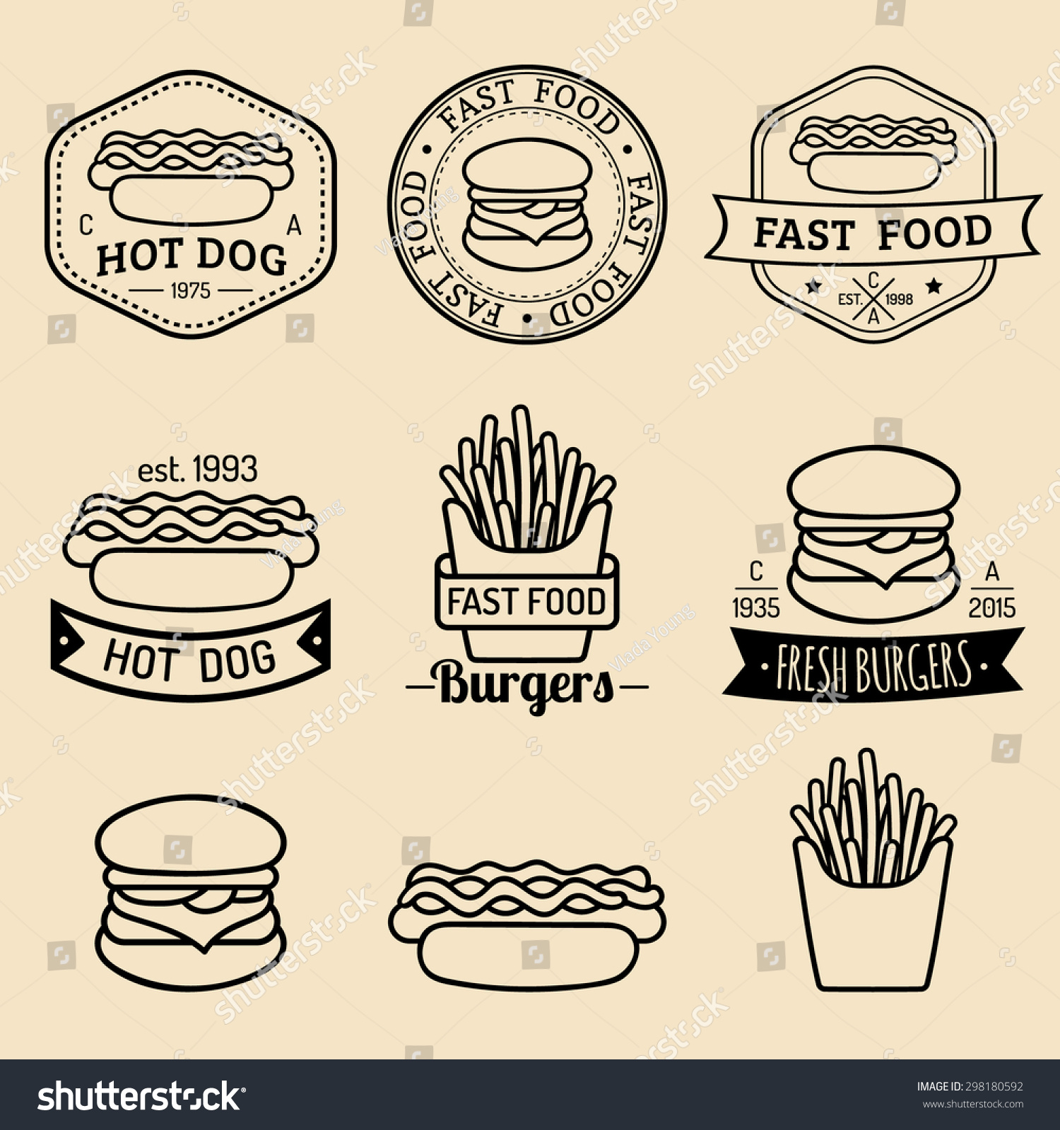 Vector Vintage Fast Food Logos Set Stock Vector (Royalty Free ... Vector Vintage Fast Food Logos Set Stock Vector (Royalty Free ...