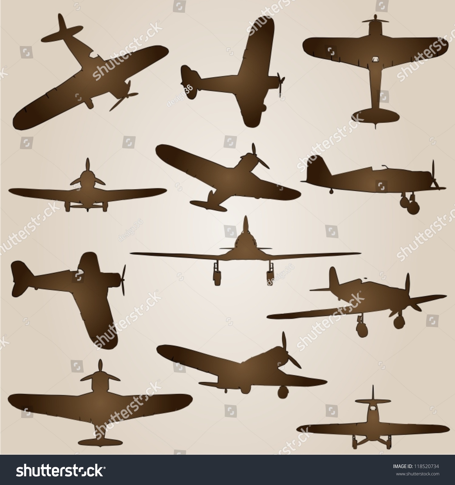 Vector Vintage Old Set Brown Planes Stock Vector (Royalty Free