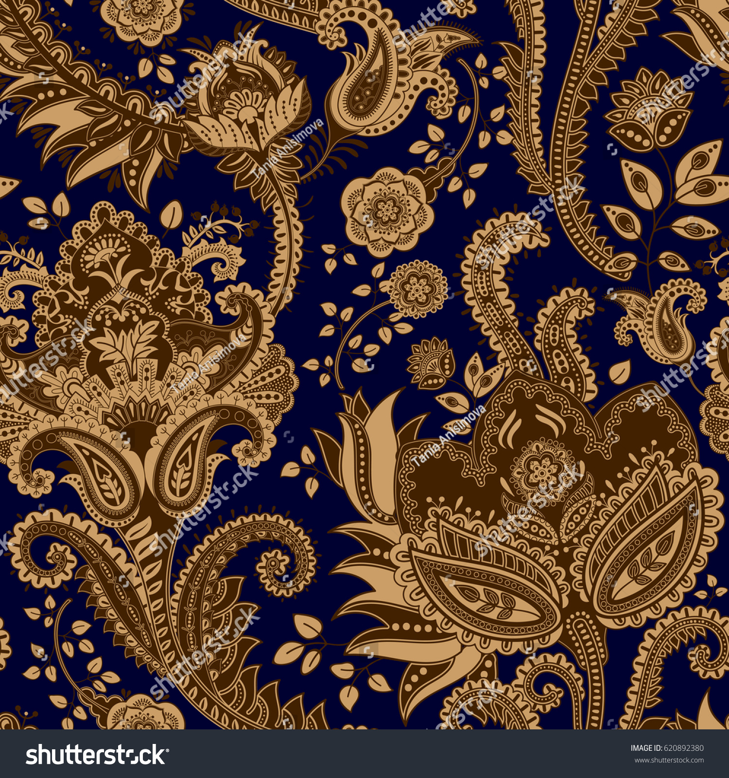 Vector Vintage Seamless Pattern Indian Paisley Stock Vector 620892380 ...