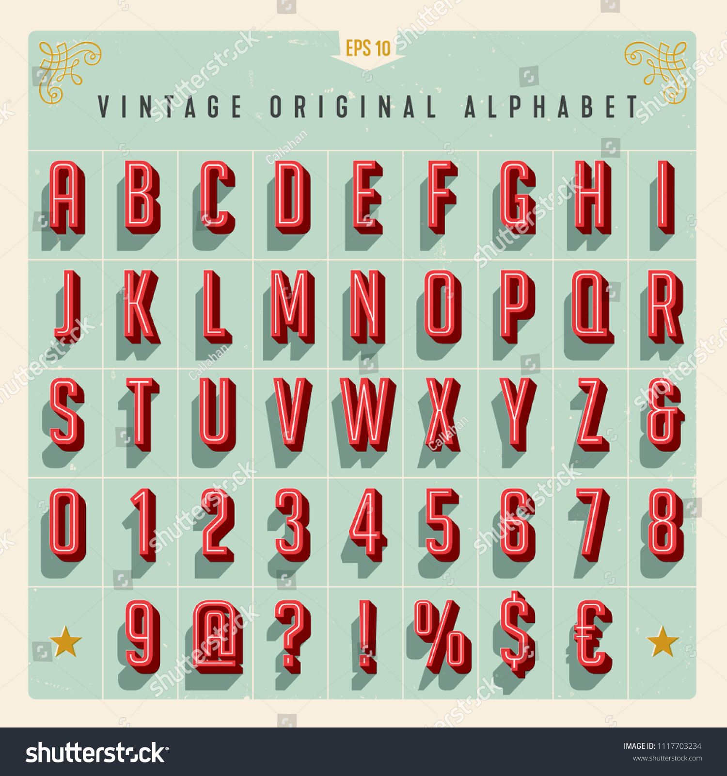 Vector Vintage Style Alphabet Offset Effect Stock Vector Royalty Free