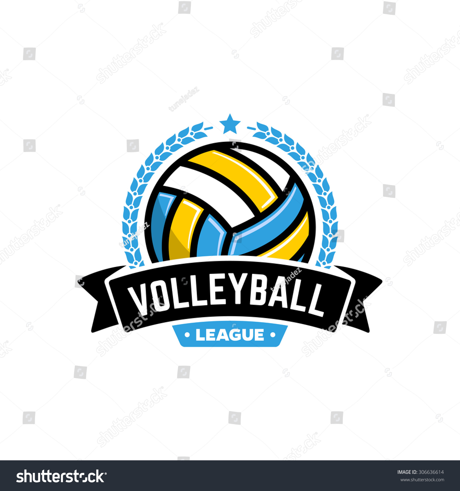 Vector Volleyball League Logo With Ball. Sport Badge For Tournament ...