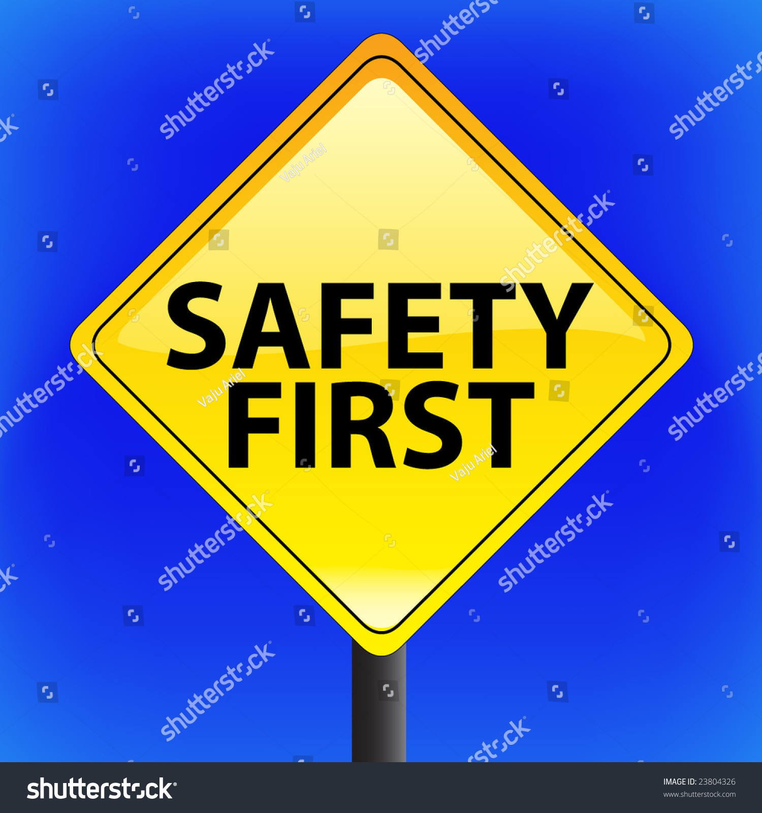 Vector Warning Safety First Sign With Sky In Background - 23804326 ...