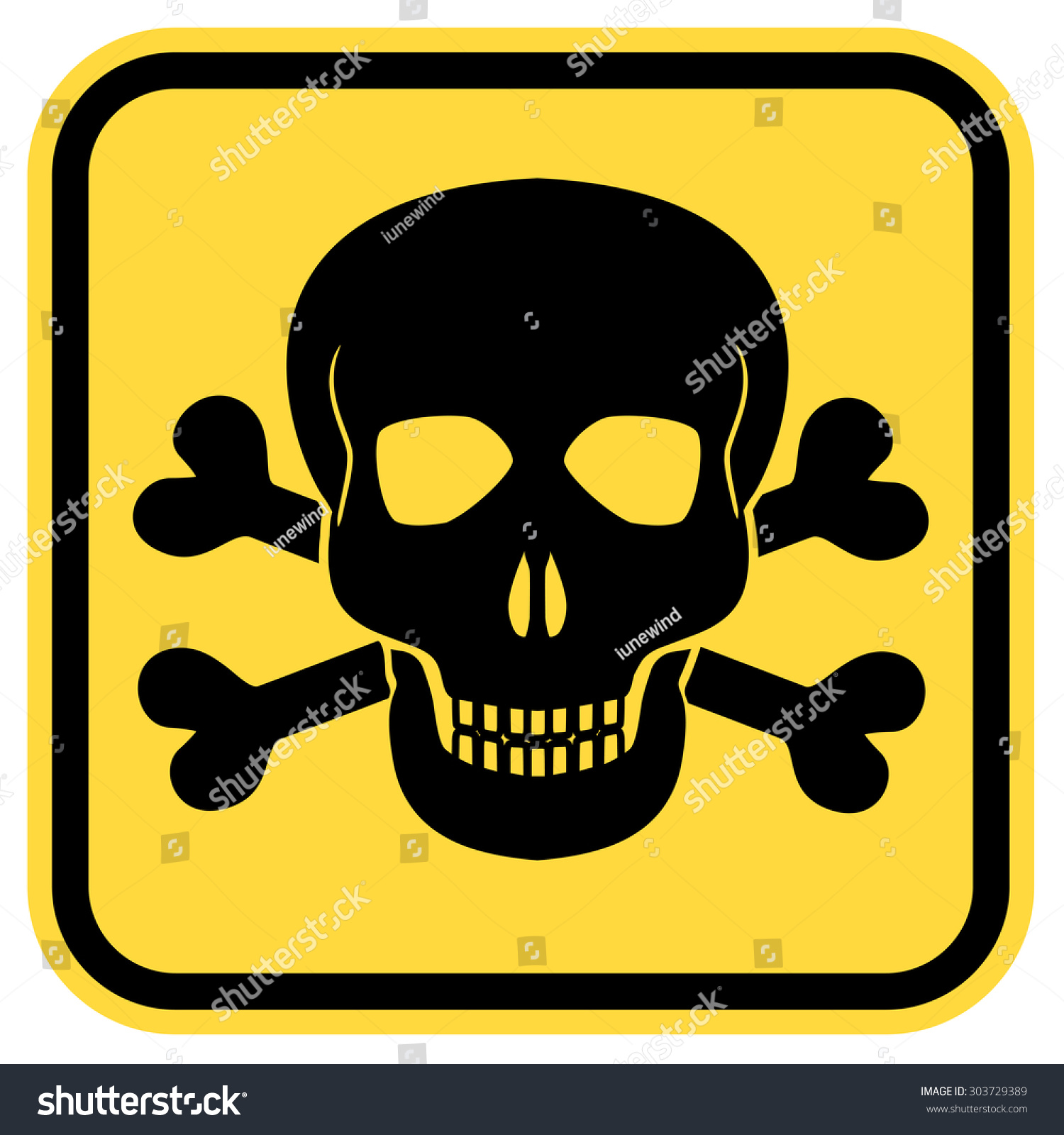 Vector Warning Yellow Road Sign Skull Stock Vector 303729389 - Shutterstock