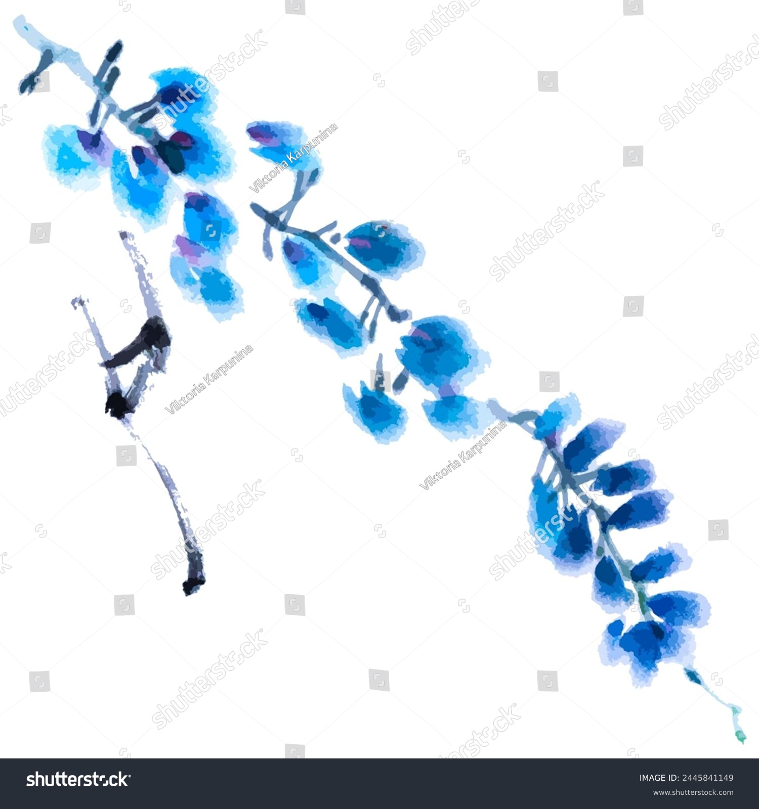 SVG of Vector watercolor illustration of wisteria flower. Gohua, traditional chinese ink and wash painting. svg