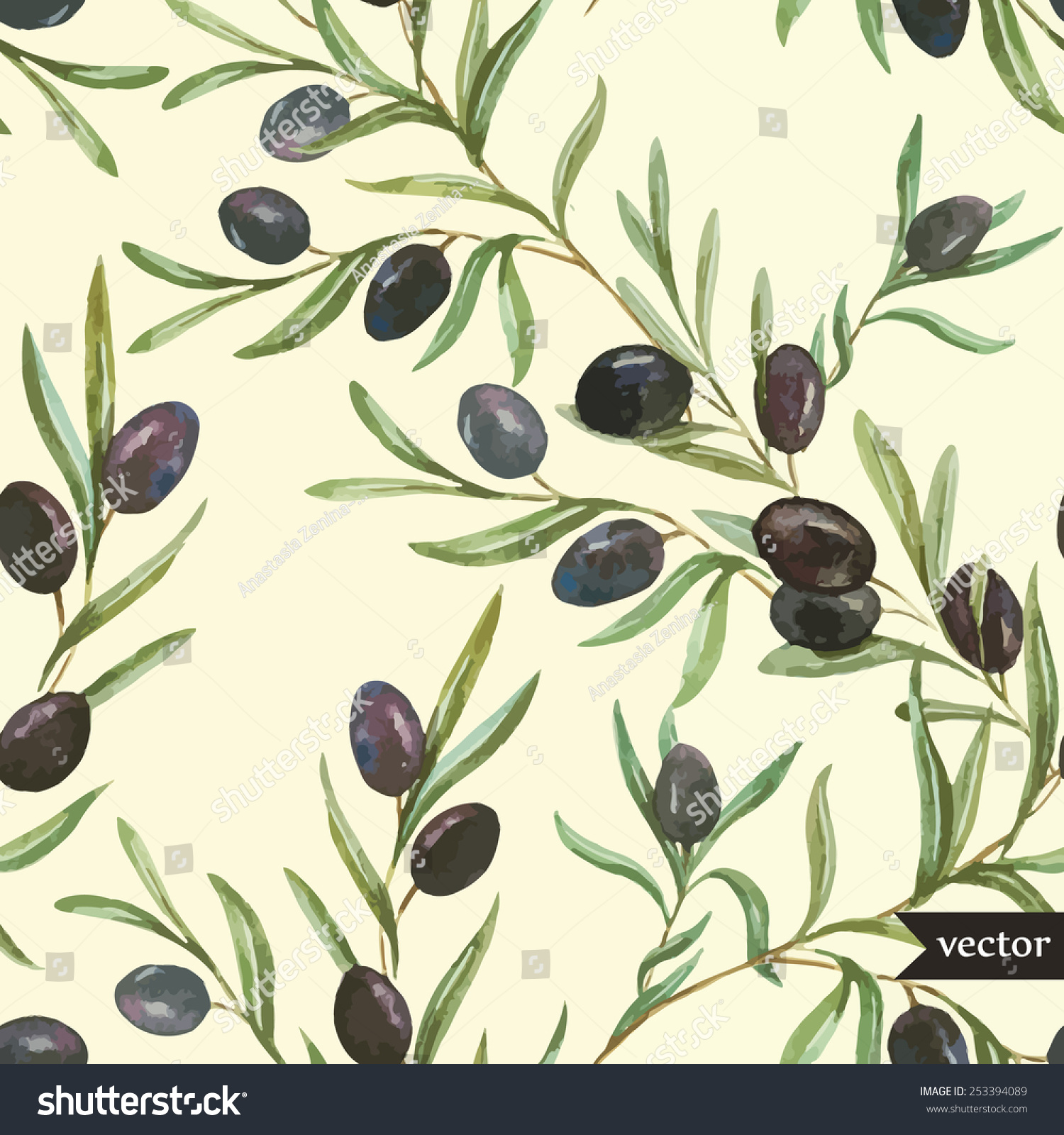 Vector Watercolor Olive Pattern Wallpaper Stock Vector (royalty Free 