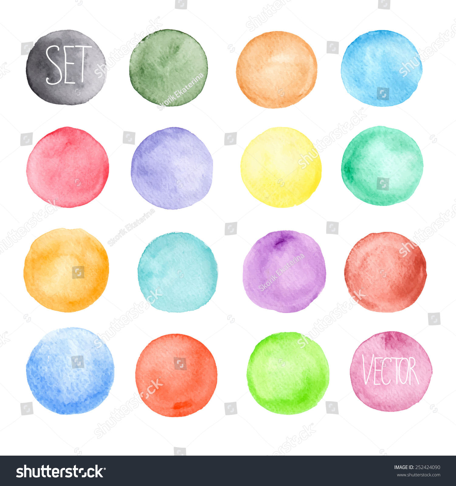 Vector Watercolors Pattern. Round Shapes Pattern. Painted Ornament. Set ...