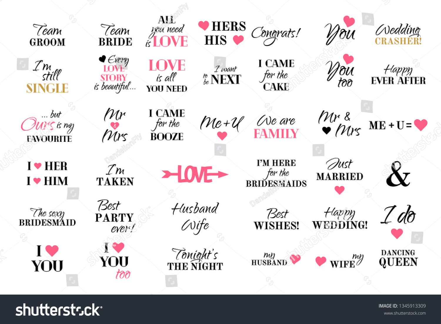 Vector Wedding Caligraphy Set Typography Collection Stock Vector