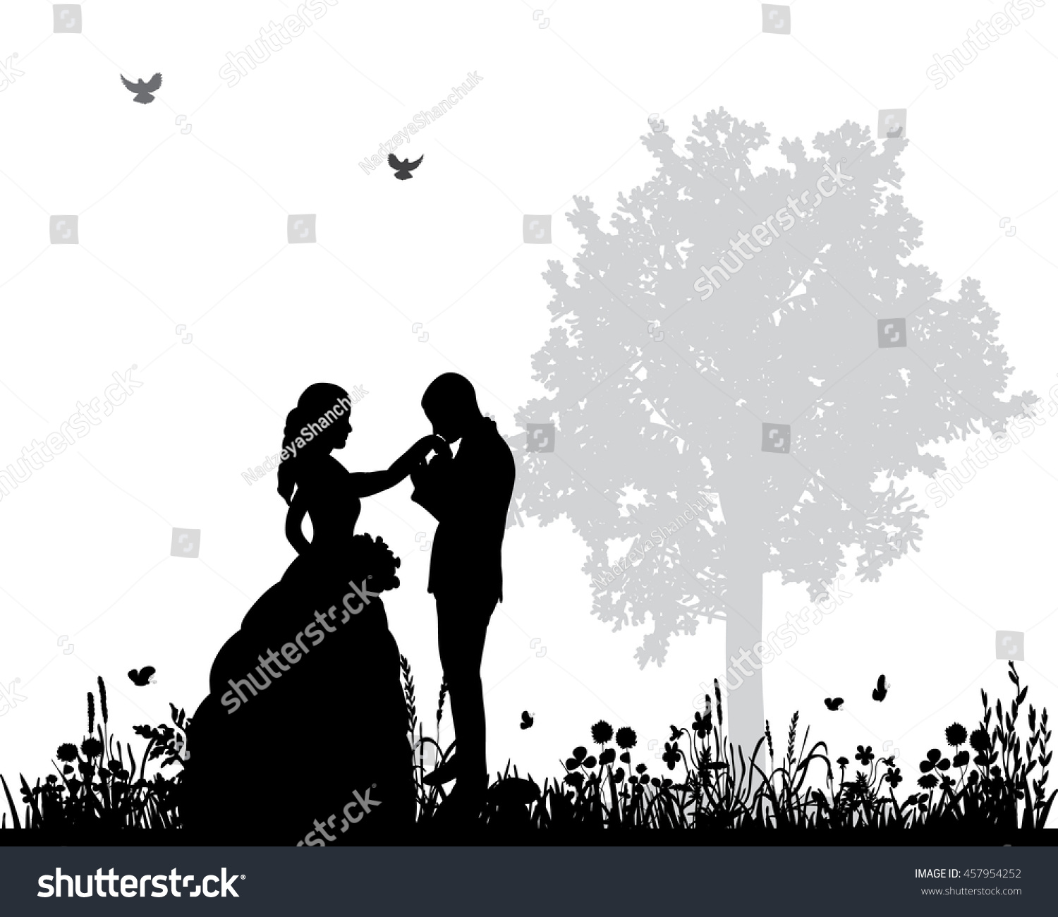 Vector Wedding Couple Silhouette Groom Bride Stock Vector (Royalty Free ...