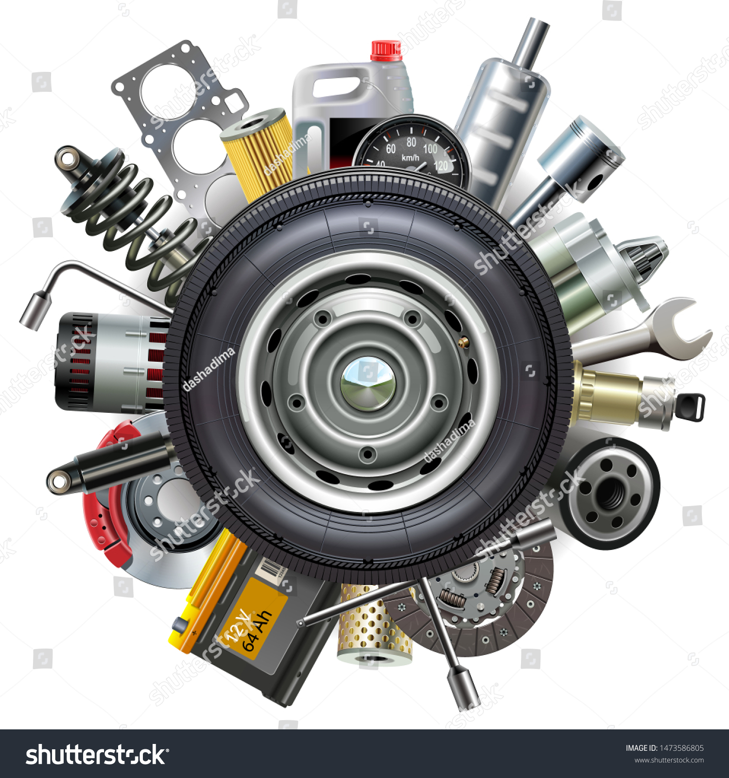 SVG of Vector Wheel with Car Spares isolated on white background svg