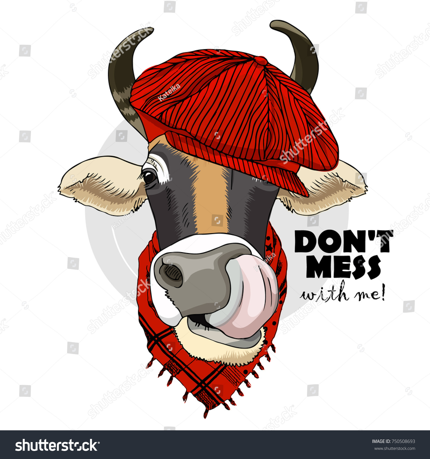 Vector White Cow Red Cap Scarf Stock Vector Royalty Free 750508693